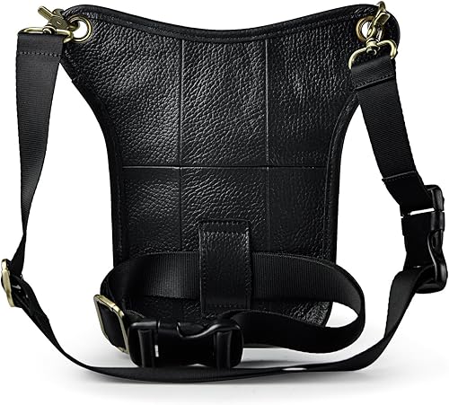 Miniatura 3 de Le'aokuu - Bolso de pierna para moto, de cuero genuino, para hombre, bolso tipo mensajero a la cintura), 211-5