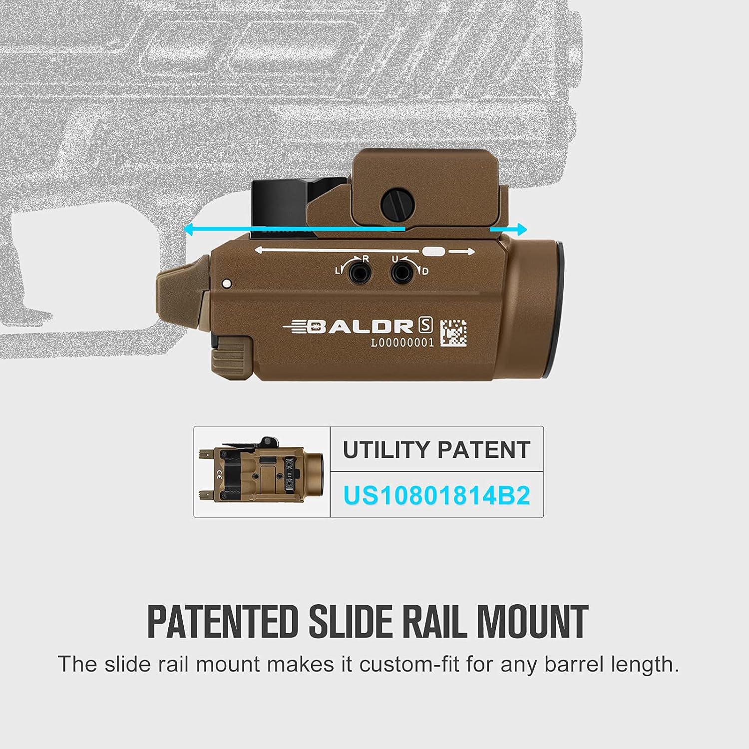 Patented slide rail mount feature of Baldr S