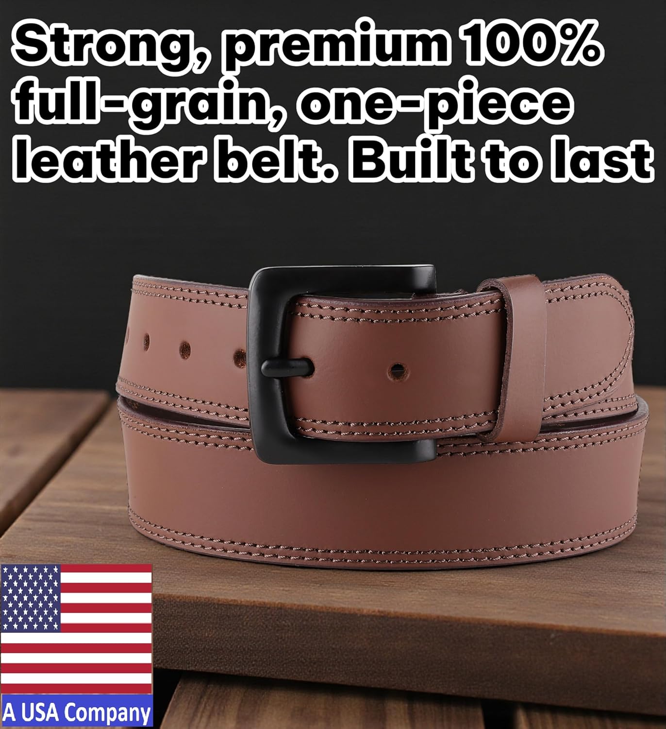 F&L CLASSIC Men's Full Grain Leather Belt Handmade, 1.5 Inch Wide Jeans Dress Belt, Gift Box, USA - Image 2