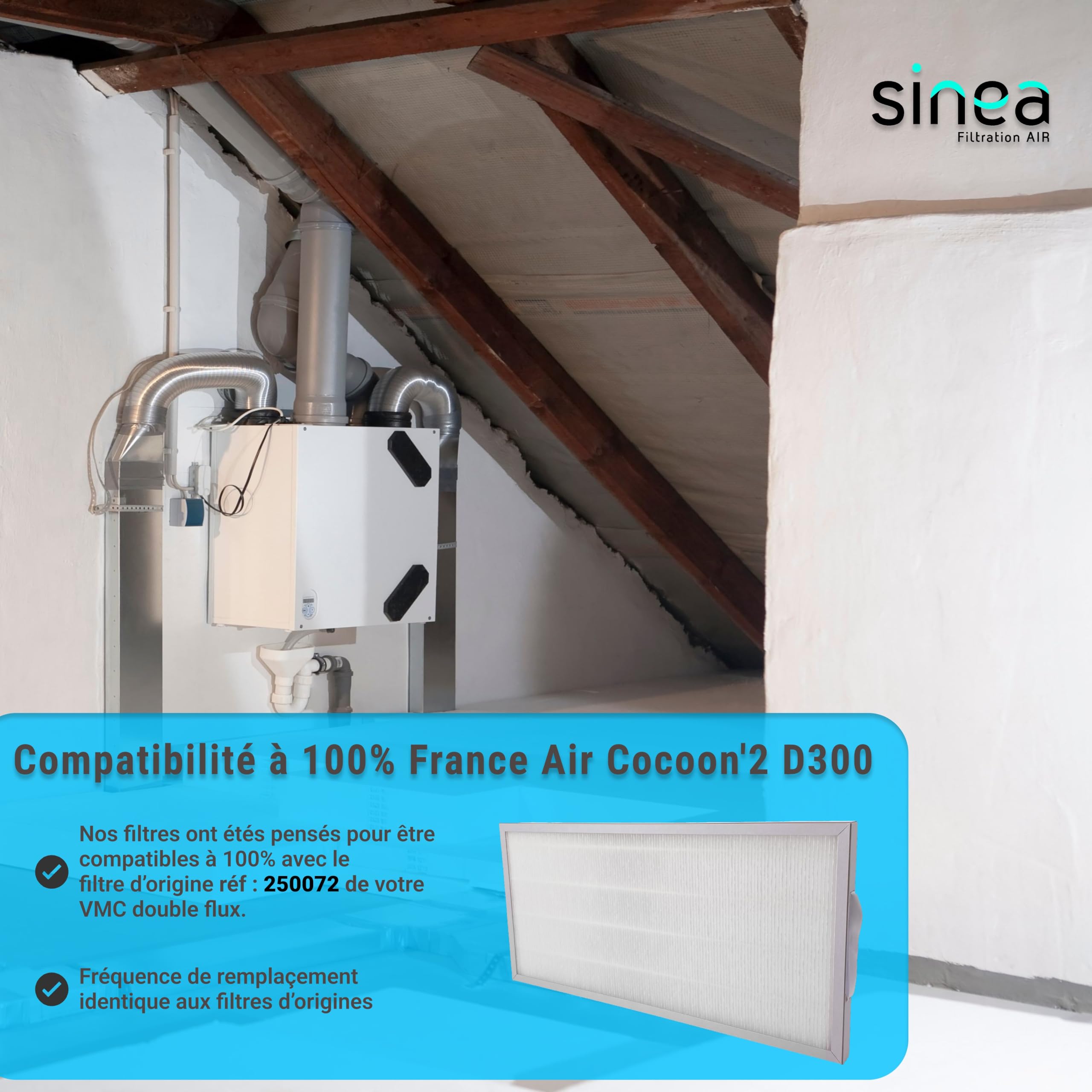 TOP FILTRE - Lot de 2 Filtres M6 Compatibles VMC Double Flux France Air Cocoon’2 D300/D400 – Filtration Haute Performance – Dimensions 493 x 235 x 22 mm