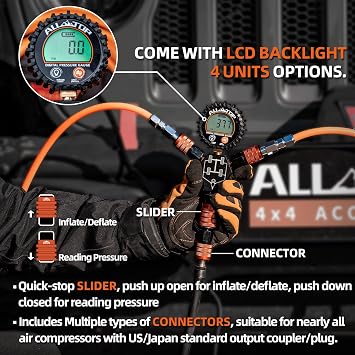 ALL-TOP 4 Tire Inflation & Deflation System, Up to 200 Wheelbase, Rapid High-Flow Air Up Down Kit w/Digital Pressure Gauge & Worry-Free Quick Fitting Package