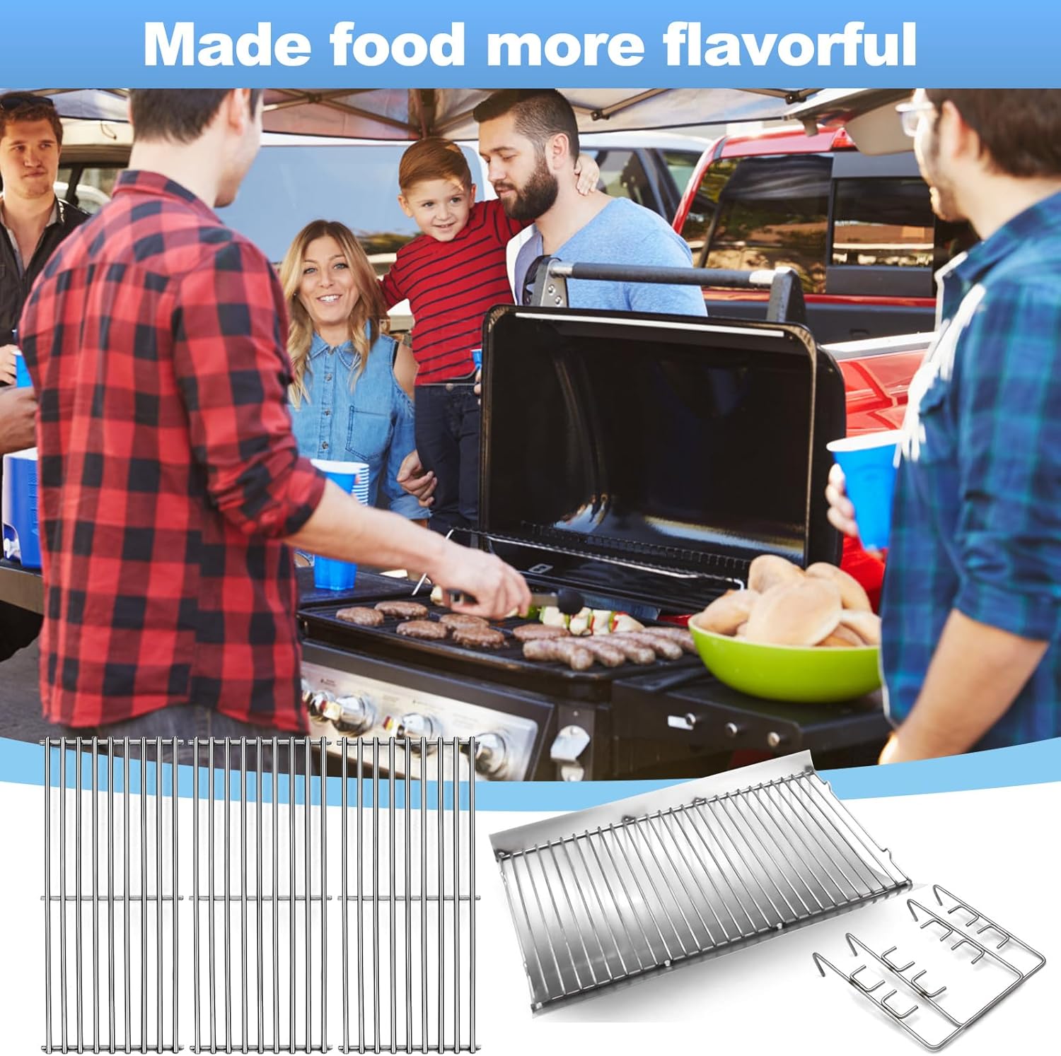 20.4 inches Stainless Steel SZ3509 Fire Grate Hanger and Ash Drip Pan with 3 Pcs 19 3/4" Cooking Grid Grates for Chargriller 5050, Chargriller 5072, 4000, 5252