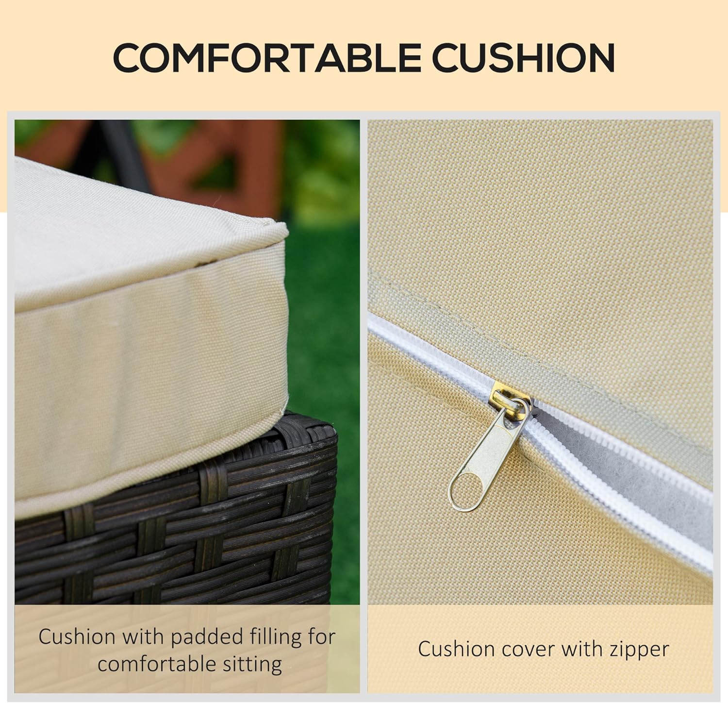 Outsunny Wicker Chaise Lounge, 4 Position Adjustable Backrest and Cushions Outdoor Lounge Chair PE Rattan Sun Lounger for Poolside, Balcony or Garden, Beige