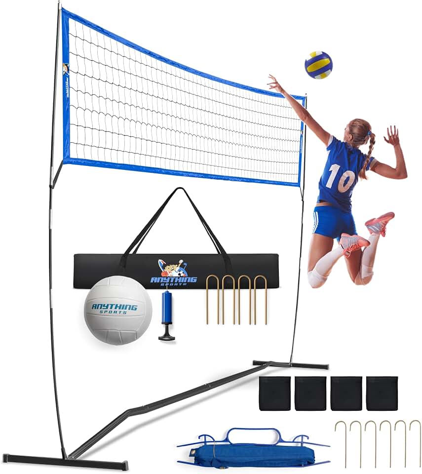 Outdoor Volleyball Net for Backyard. 12FT/20FT/32FT, 4 Adjustable Height Options, Ball with Pump, Boundary Markers, Carry Case and product image