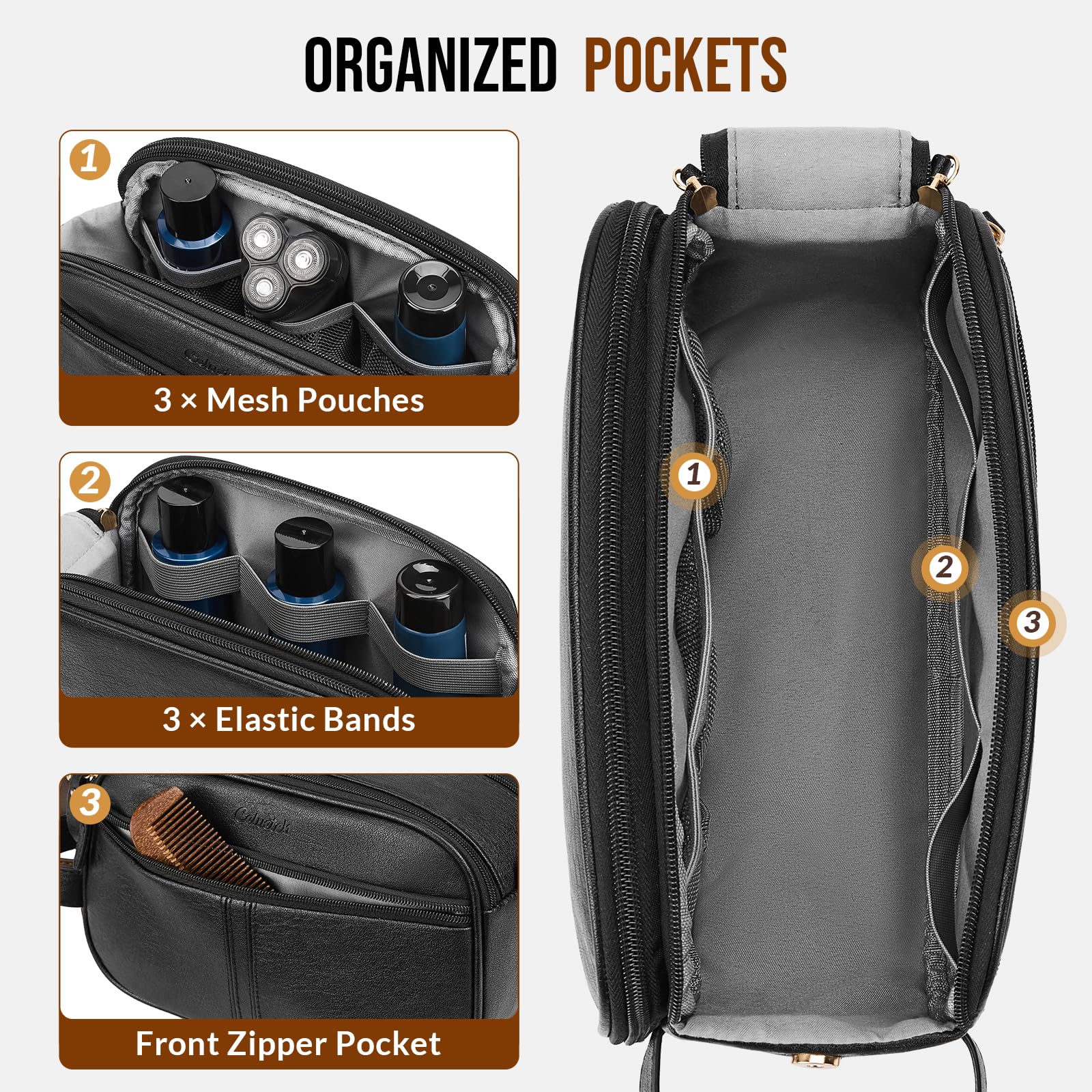 PU Leather Toiletry Bag for Men, Travel Grooming Organizer