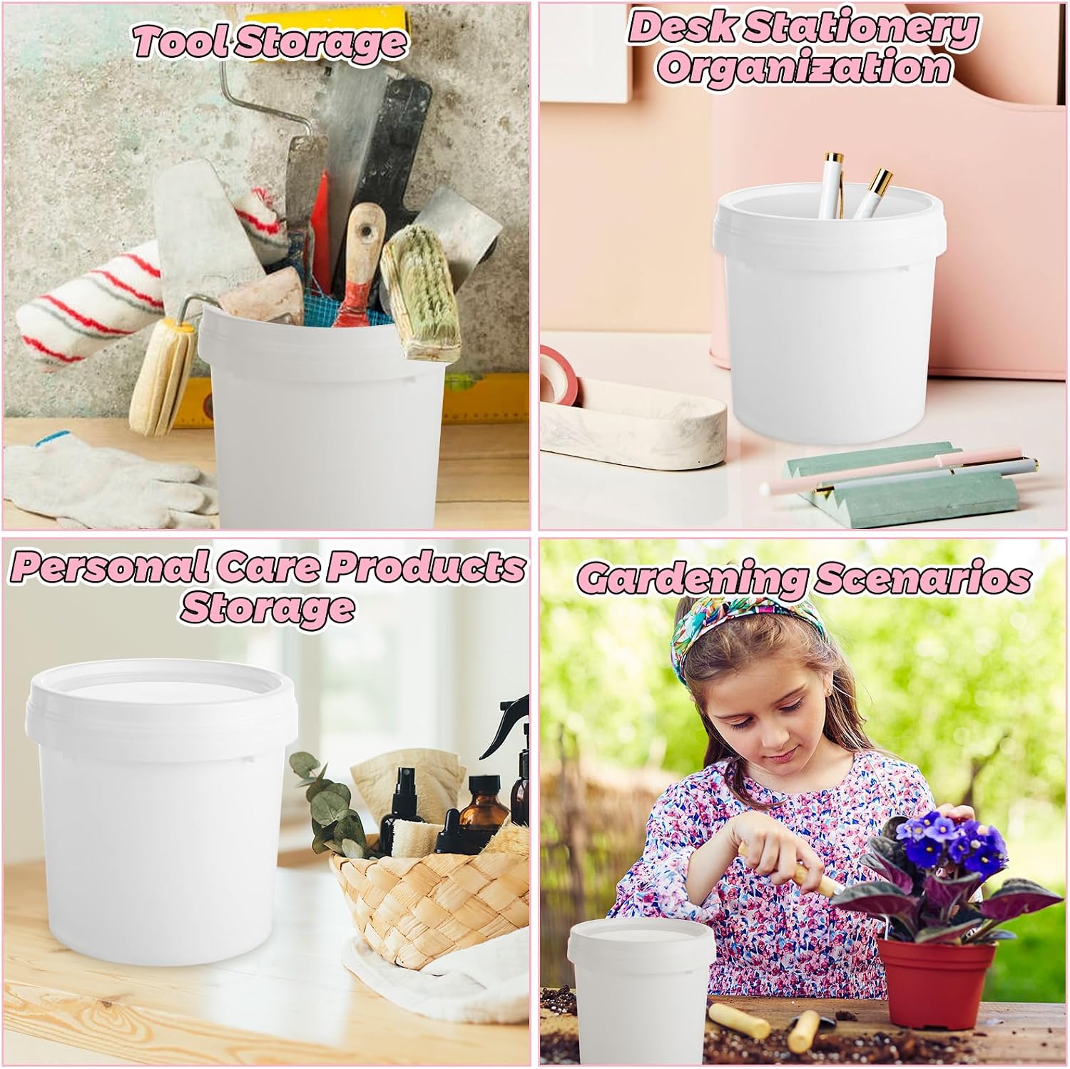 4 Pack White Plastic Pail Plastic Bucket with Lid, 1L Industrial Paint Pail Container Bucket Empty Paint Can Pigment Buckets for Art Crafts Projects Garage Organization (1 Quart)