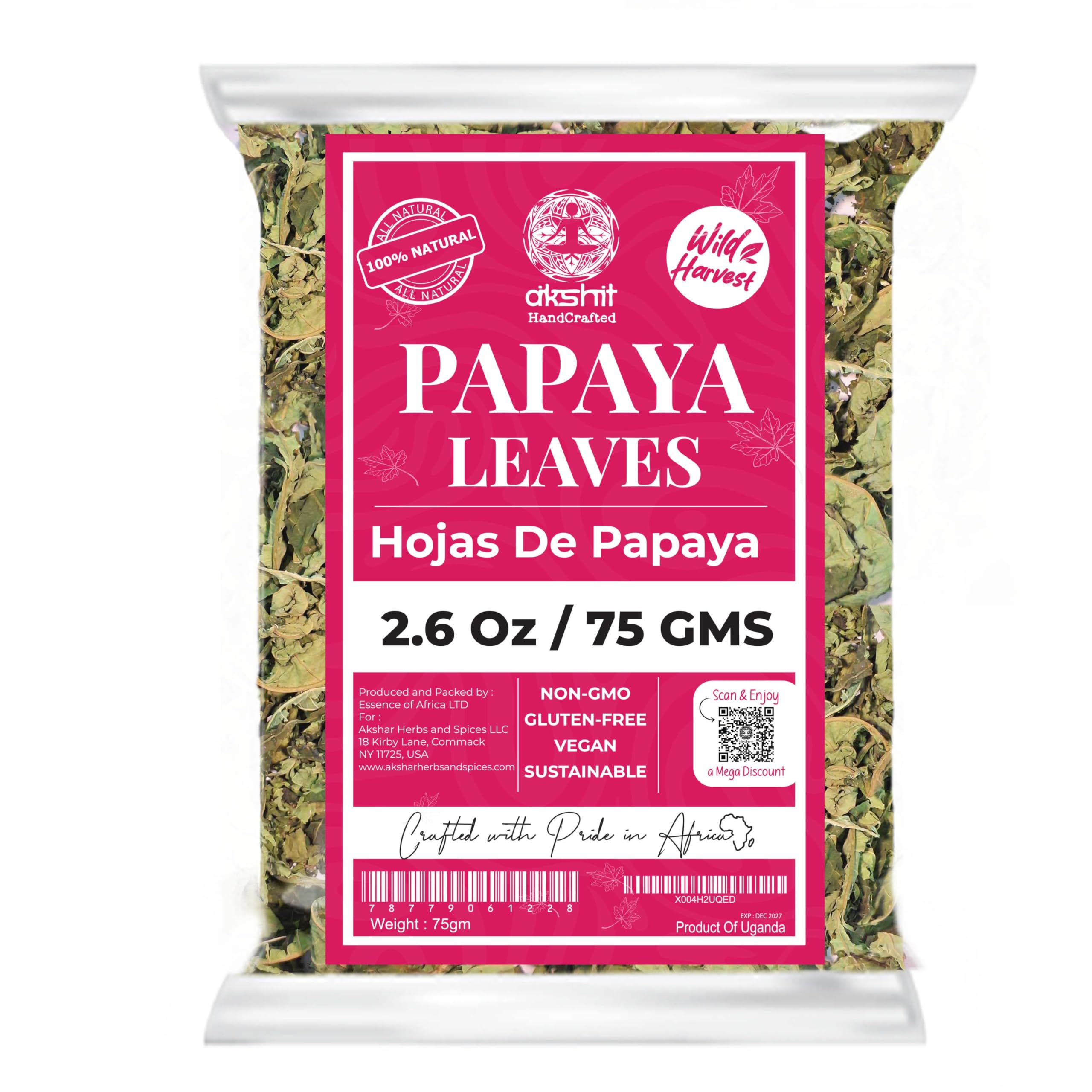 Akshit Dried Papaya Leaves, Leaf Tea, 2.6oz, Natural Papaya Leaf, Dried Loose Leaves, Non GMO, No Additives, Caffeine Free.