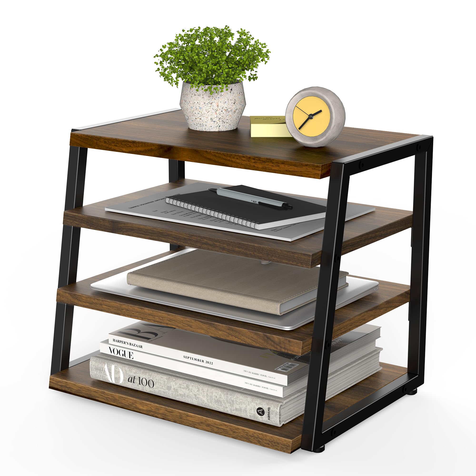 Fenge Organizador de Escritorio, Archivador de Documentos A4, Bandeja de Cartas con 3 Compartimentos, Soporte de Madera para Archivos, Clasificador de Documentos para Oficina y Estudio, Marrón