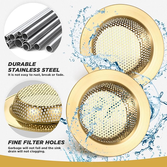 Colador para Fregadero de Acero Inoxidable 2 Piezas 11.2 cm Dorado Cepillado miniatura 4
