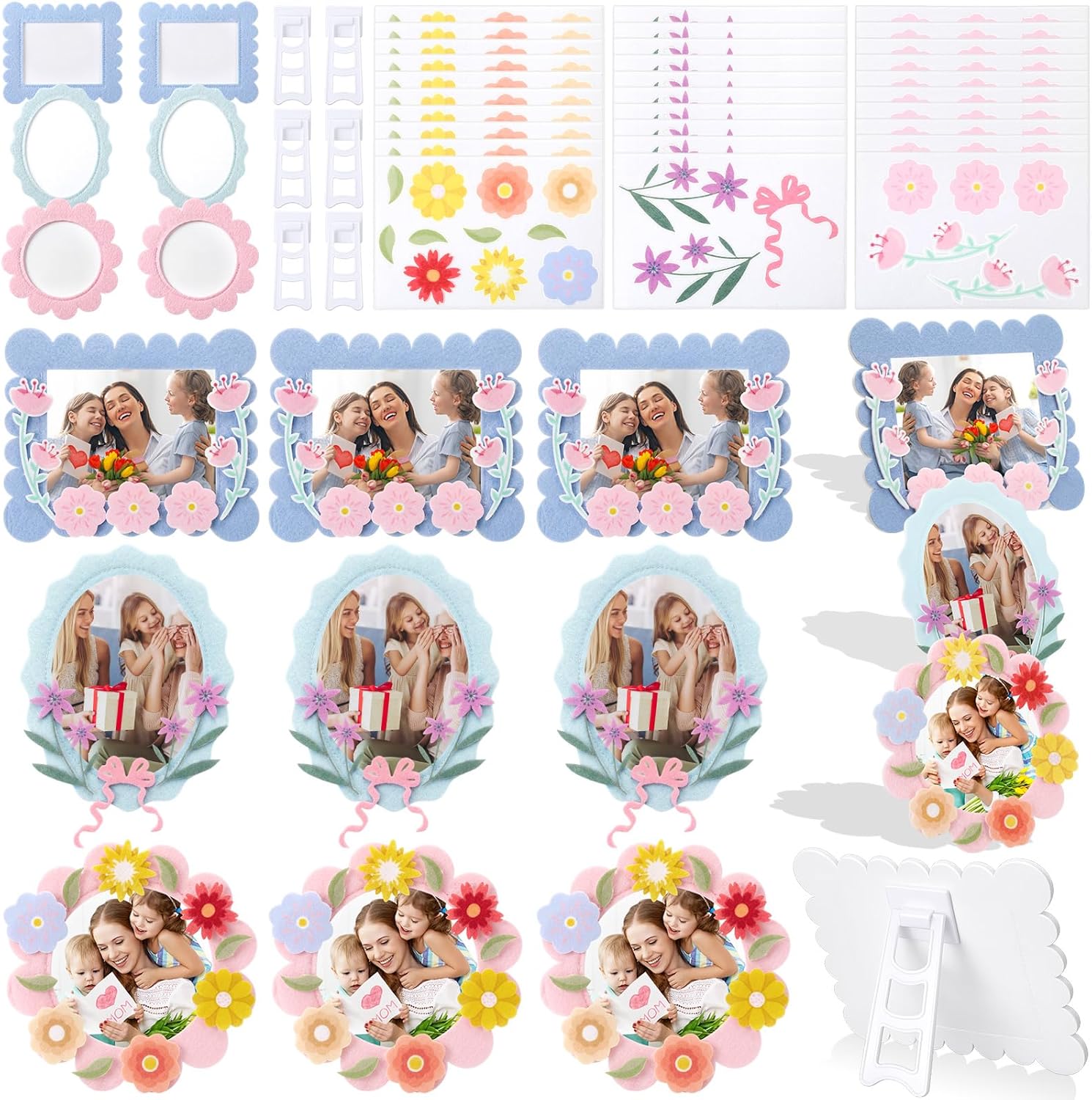 Teyva Daily 24 Sets Mother's Day Felt Picture Frame Craft Gifts Kit DIY Flower Photo Frame with Flower Felt Stickers Happy Mother's Day Favors for 4 x 6 Photos for Home Mom Arts Activity Decor