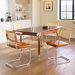 Grandnoor Green Rattan Dining Chairs Set of 2,Wooden Mid Century Modern Velvet Kitchen Chairs, Mesh Back Cane Dining Room Chairs, Cesca Design Chair with Metal Chrome Legs