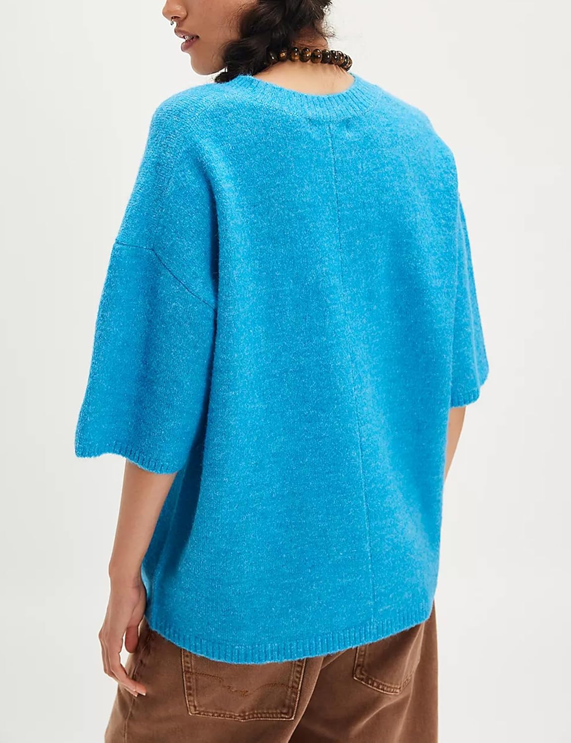 Yeokou Women Short Sleeve Sweater Tee Casual Crewneck Pullover Top Loose Ribbed Knit Shirt - Image 3