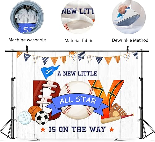 Miniatura 5 de Telón de fondo deportivo para baby shower, 7 pulgadas de ancho x 5 pulgadas de alto, fotografía para niños, fútbol, béisbol, baloncesto, un nuevo