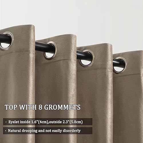 Miniatura 2 de GIGIZAZA Cortinas 100% opacas de terciopelo gris pardo de 84 pulgadas de largo, 2 paneles para sala de estar, cortinas térmicas beige con forro