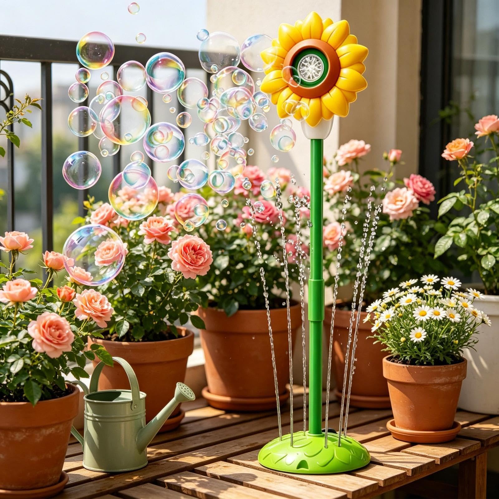 Macchina per bolle in piedi | Girasole Street Lamp Outdoor Blower Giochi con musica | Bolle Maker con spruzzatore d'acqua – per patio, cortile, prato, feste, matrimoni, celebrazioni, festival
