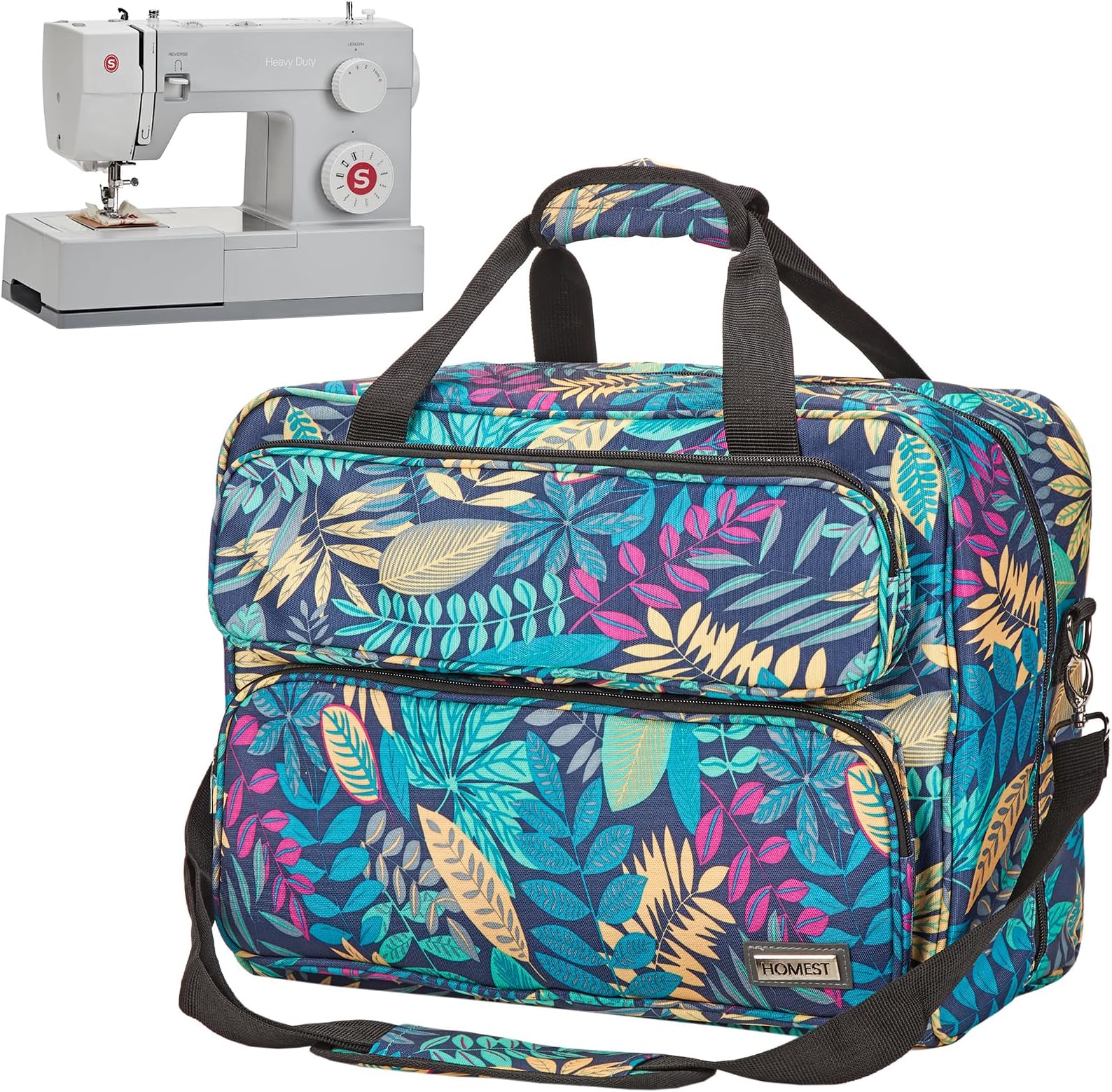 HOMEST Sewing Machine Carrying Case, Universal Tote Bag with Shoulder Strap Compatible with Singer, Brother, Janome, Floral (Patent Design)