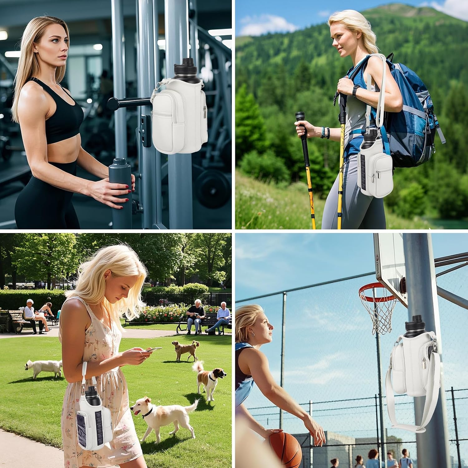Magnetic Gym Bag Water Bottle Holder with Phone Pockets Shoulder Strap for Men Women, Cream