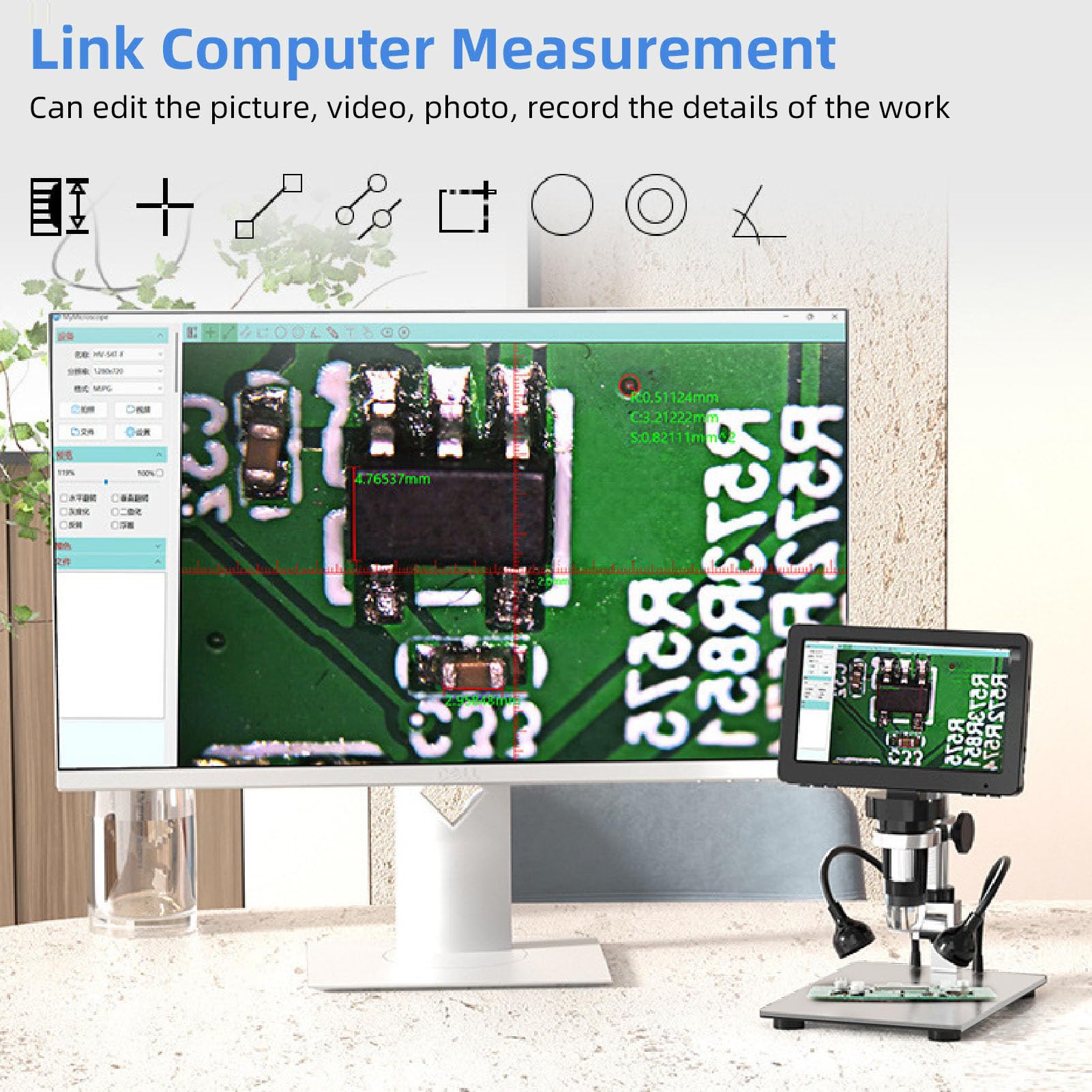 Cyfrowy mikroskop 7", cyfrowy mikroskop lutowniczy z wyświetlaczem LCD 1200 x i oświetleniem LED do obserwacji, PCB Munto, lutowanie, kompatybilny z PC