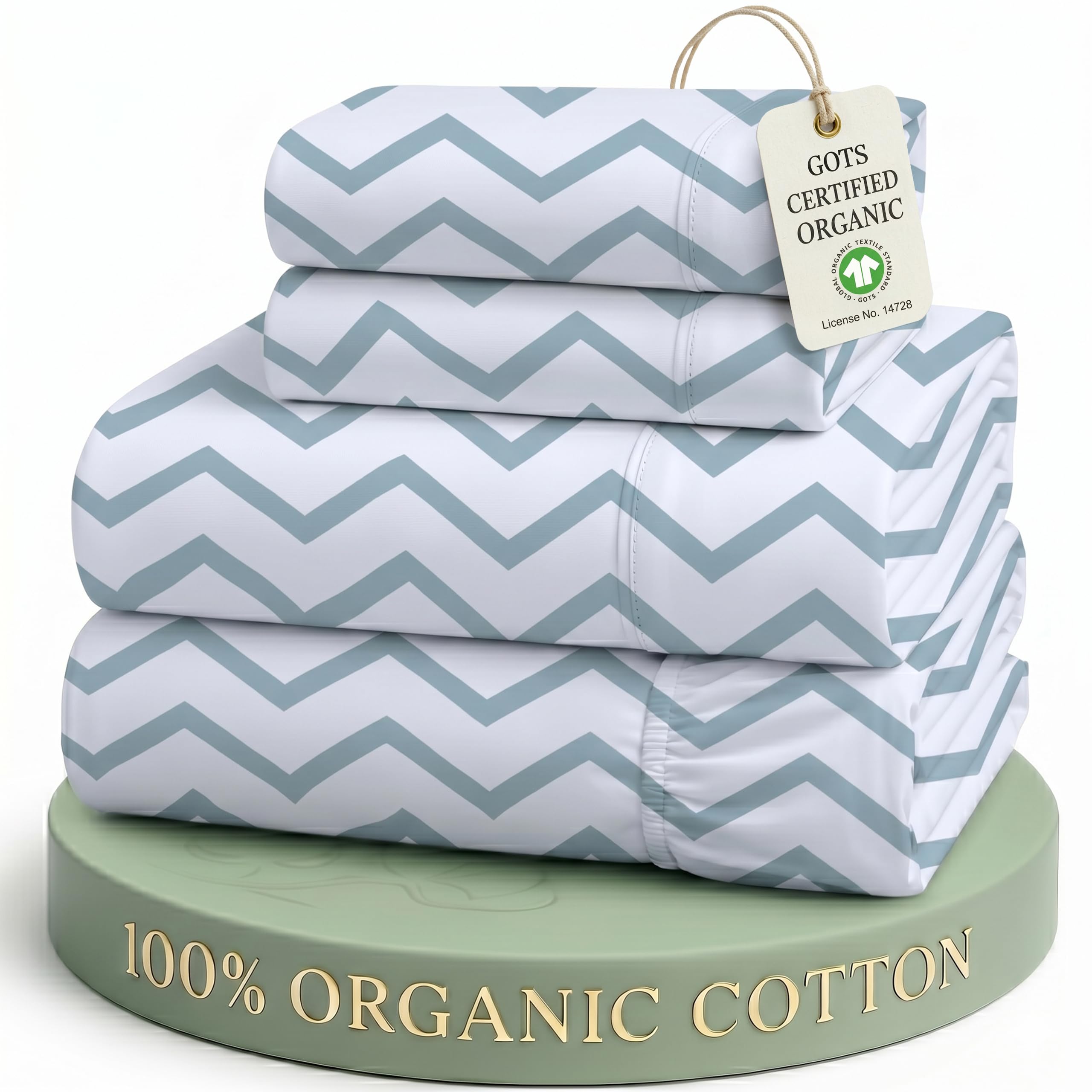 LANE LINEN Queen Cotton Sheets – 100% Organic Cotton 4-Piece Set, Hotel Quality with Deep Pocket — Breathable, Heavy Duty & Ultra Soft (Fresh Blue)