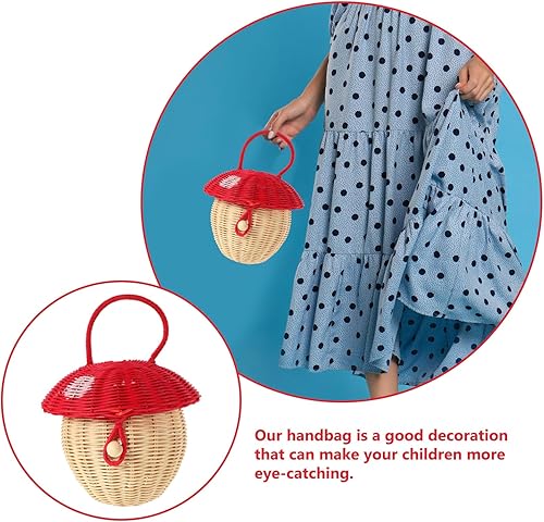 Miniatura 7 de TEHAUX Bolsa de ratán, bolsa de cubo de ratán, cesta de almacenamiento tejida a mano, bolso de ratán, bolso de caramelo, cesta de hongos tejida para
