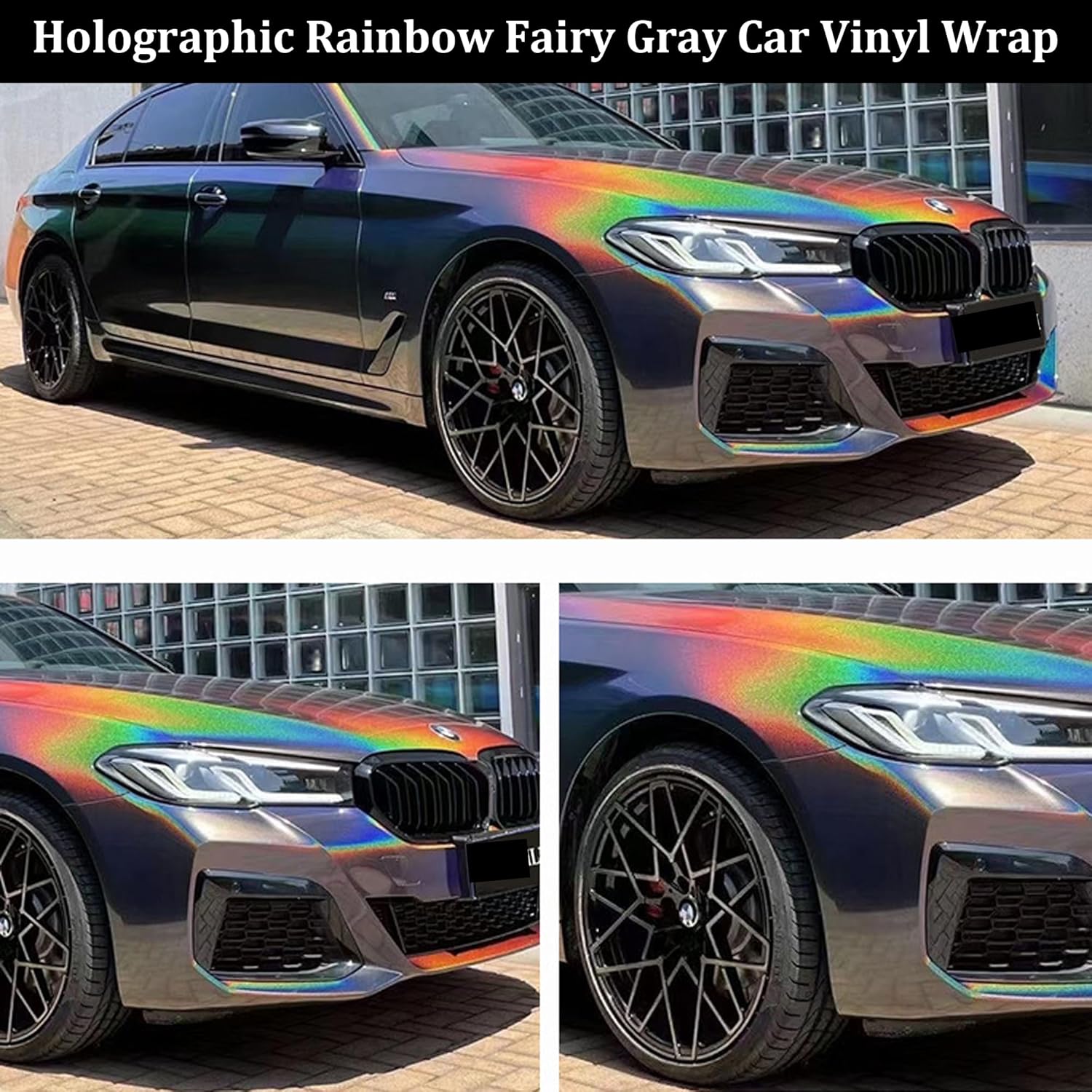 Metallic Dark Gray to Rainbow Gloss Chameleon Car Vinyl Wrap Sparking Diamond Color Change DIY Vehicle Vinyl Film, 59.84'' x 29.52''