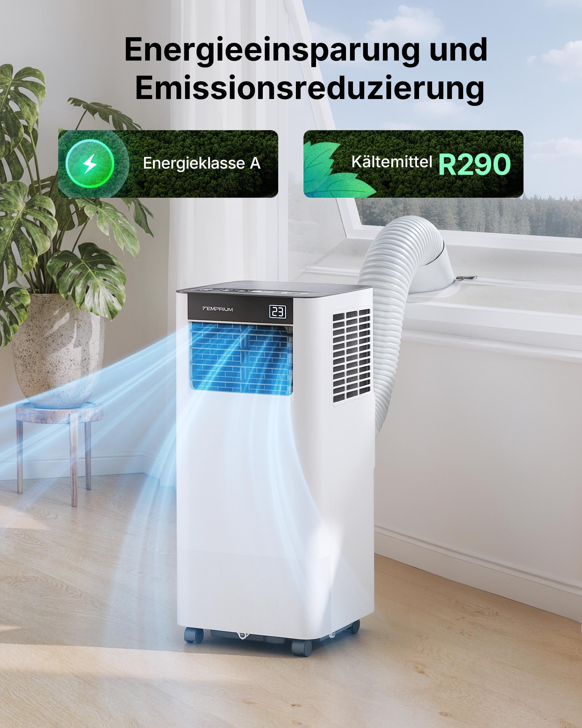 Mobile Klimaanlage 7000BTU 2,0Kw mit Abluftschlauch | 3-in-1 Mobiles Klimagerät | Fensterabdichtung | APP-Steuerung + Fernbedienung | Leiser Betrieb | 24h-Timer | Für Räume bis 20m²