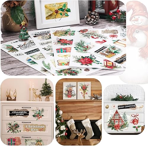 Miniatura 4 de Lincia 10 hojas de calcomanías de Navidad para manualidades y muebles, calcomanías de muñeco de nieve, vintage, Biblia, reno, gnomo, otoño, para