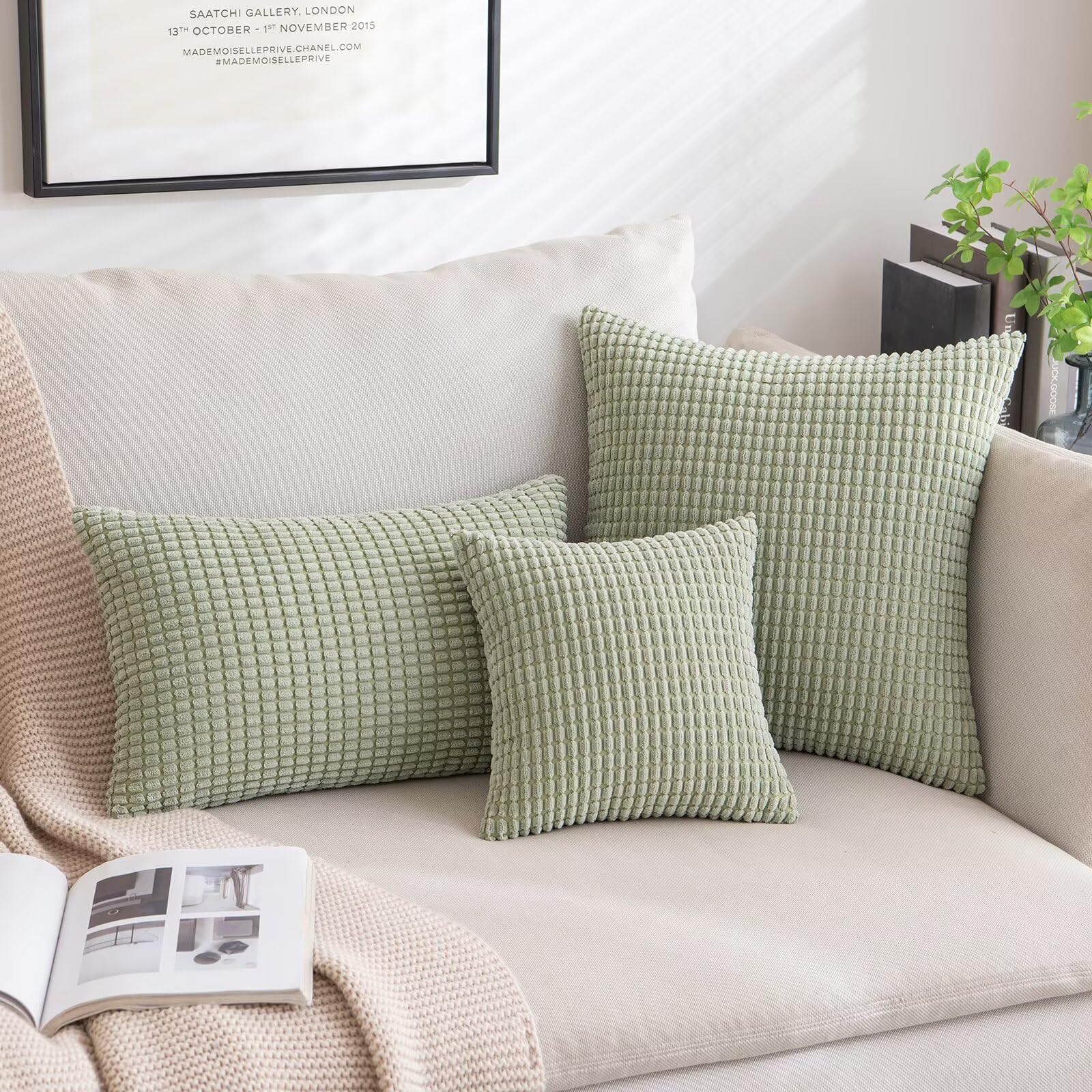 MIULEE Vierkante corduroy kussensloop met grote maïskorrels, kussenhoes voor sofa, slaapkamer, stoel, zetel, decoratieve kussenhoes, 18 x 18 inch / 45 x 45 cm, set van 2, zwart