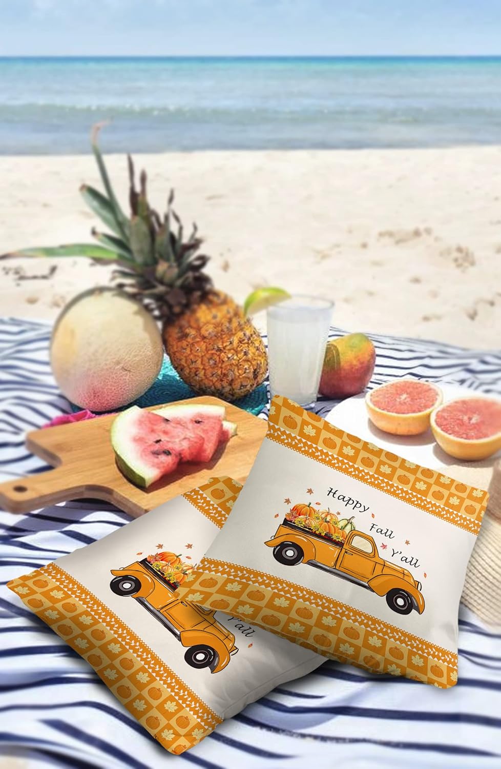 Amazon Com Pack Of 2 Outdoor Pillow Covers Happy Fall Y All Truck Pumpkin Sunflower Falling Leaves Waterproof Square Throw Pillowcase Decorative Cushion Pillow Covers For Couch Patio Tent x12 In 居家與廚房