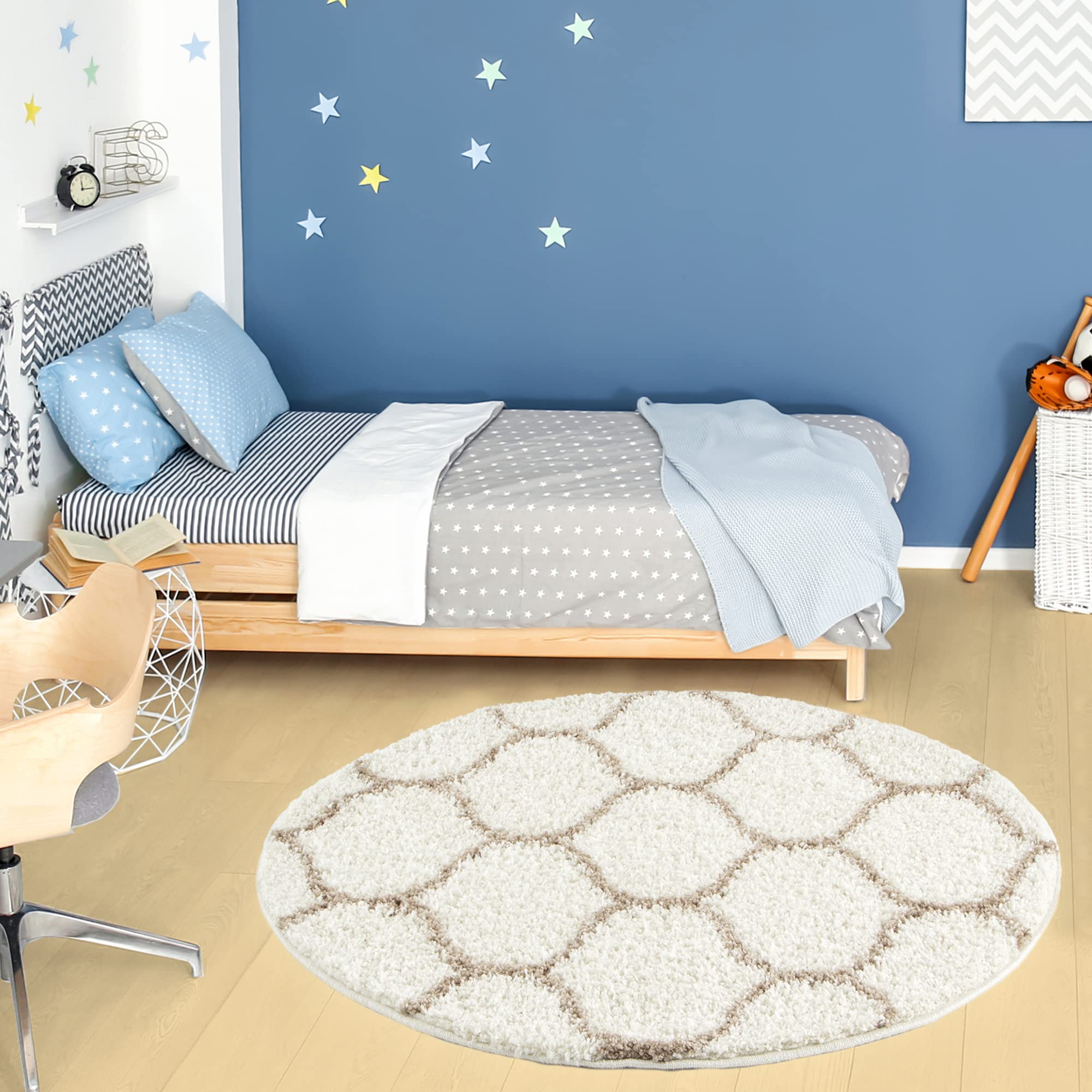 THE RUGS Shaggy Rug, Modern Moroccan Design Rugs for Living Room Bedroom, Hallway, 3 cm Thick Area Rugs, (Trellis Ivory/Beige - Image 2