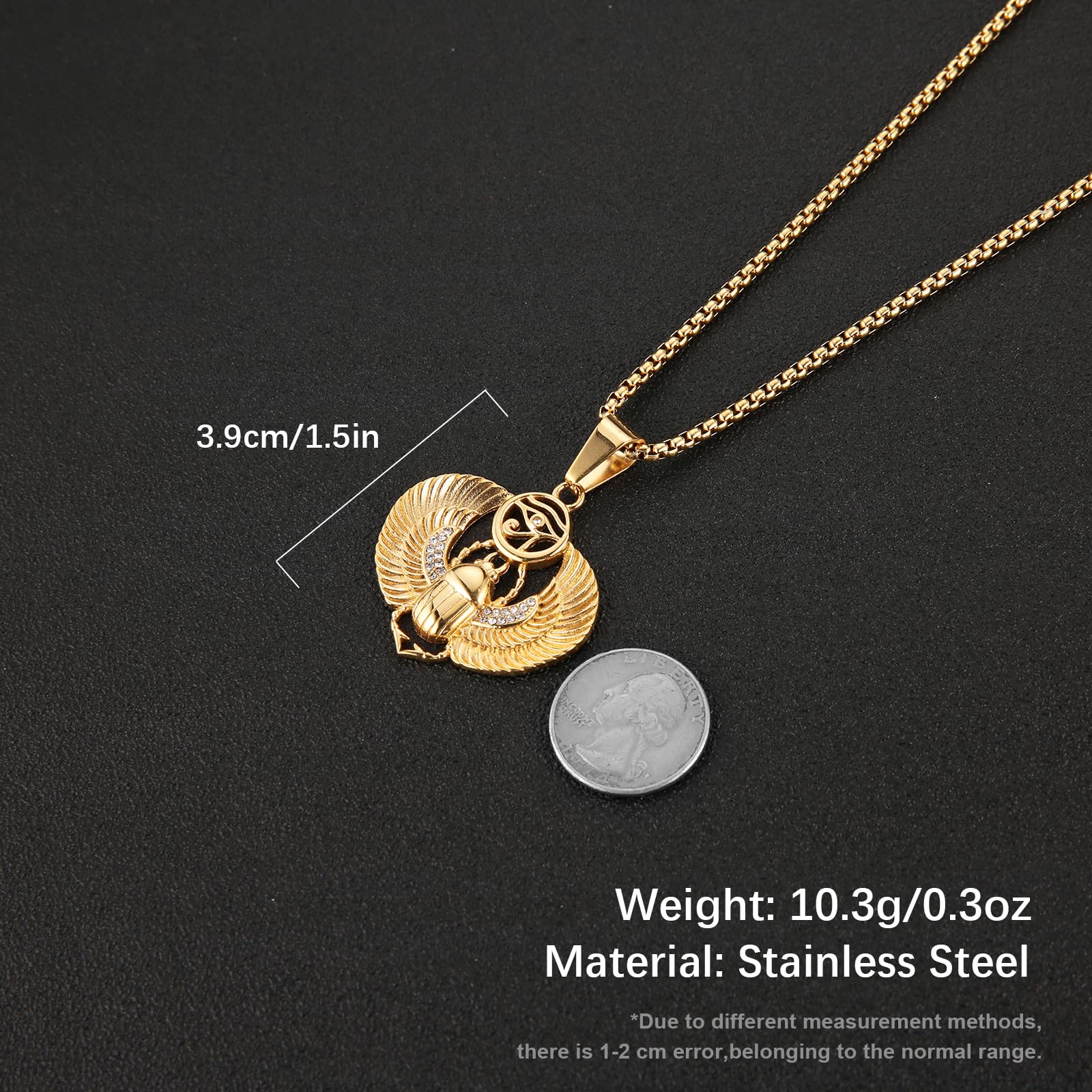 AsAlways Ciondolo a forma di scarabeo alato egiziano placcato oro 18 carati, in acciaio inox, con zircone cubico, occhio di Ra, hip-hop, amuleto, gioiello regalo