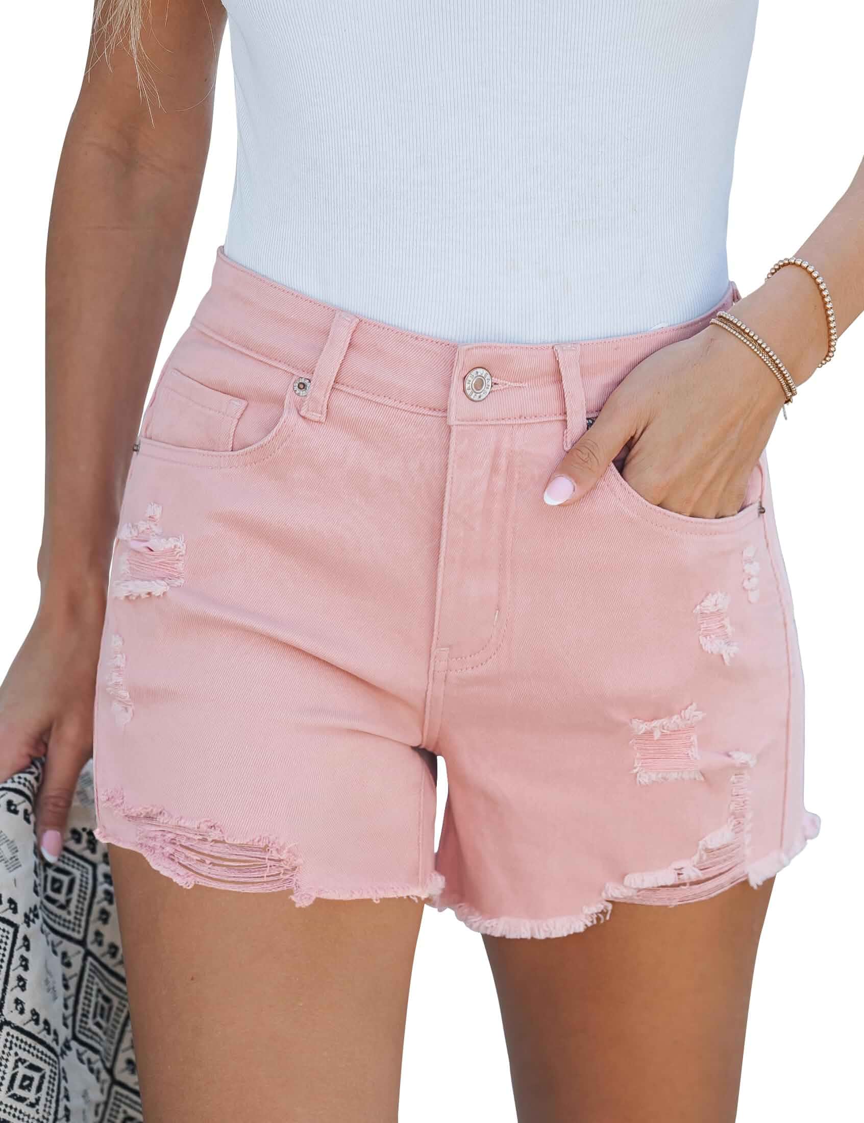 luvamia Jean Shorts for Women High Waisted Stretchy Distressed Denim Shorts Ripped Frayed Raw Hem Summer Casual Shorts