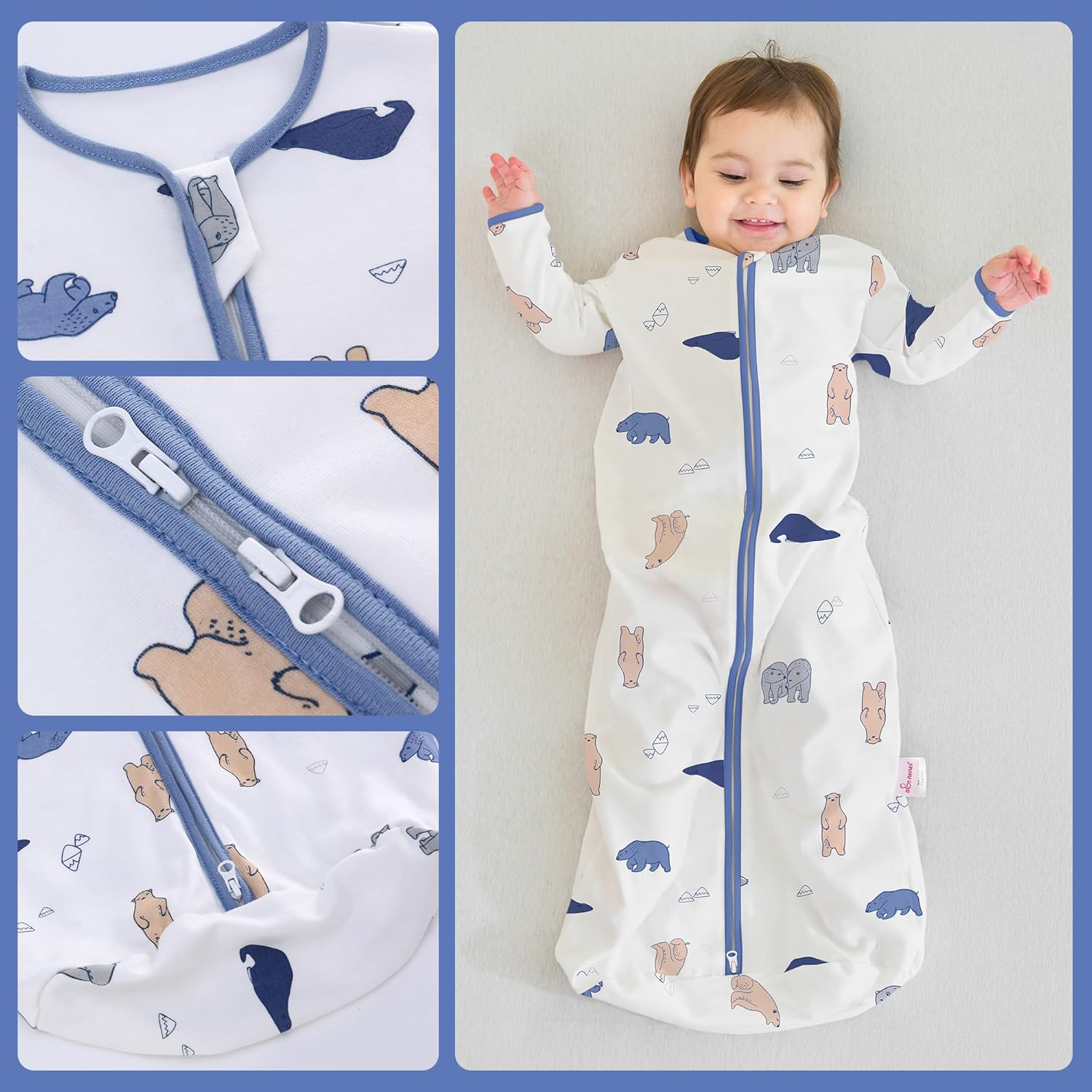 2PCS Baby Sleeping Bag, 100% Cotton Baby Wearable Blanket, Long Sleeve Sleep Sack for Infant Toddler 0-18Months - Image 3