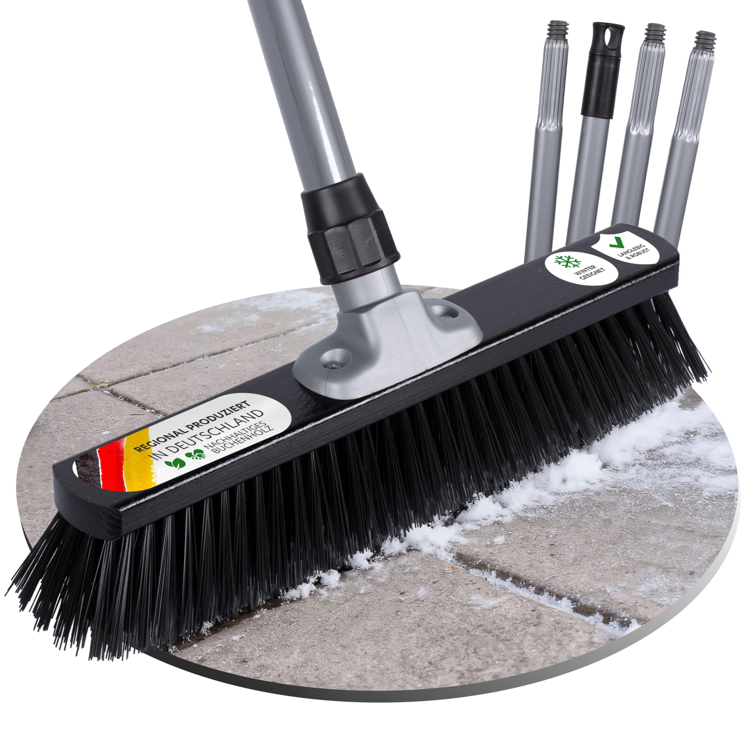 ORGAFLIX Scopa stradale con manico 40 cm, scopa da cortile e terrazza con setole dense in elaston, manico regolabile 60-130 cm, robusta e durevole, made in Germany & Italy