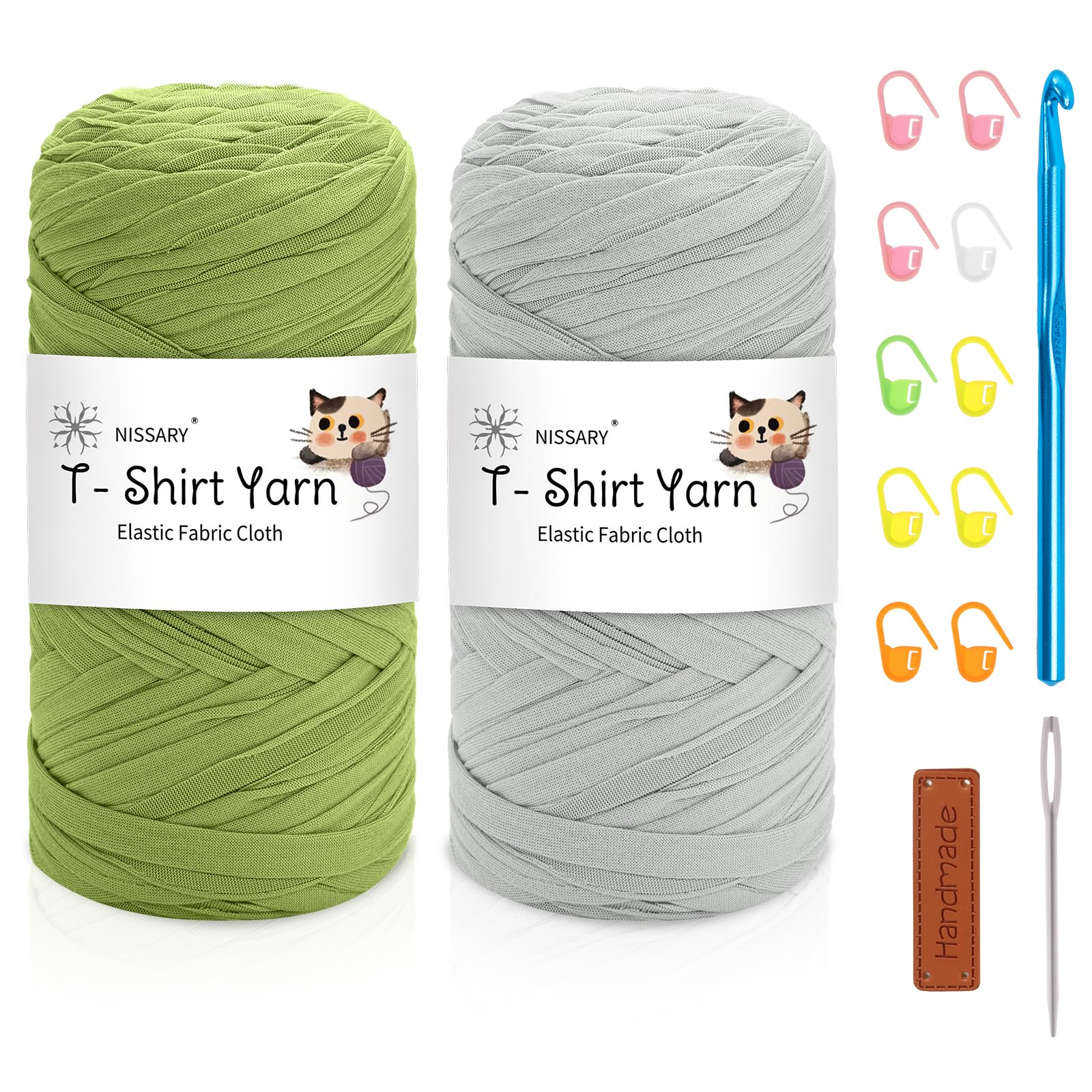 Nissary T Shirt Yarn for Crocheting 2 Pack 200g - Crochet Yarn Thick Includes 10mm Hook & Accessories - Ideal for DIY Tote Bags, Cushions, Chunky Blankets & Home Decor Projects