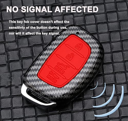 Miniatura 5 de Funda para llavero para Hyundai Tucson 2018-2016 con 4 botones y soporte remoto de fibra de carbono ABS (no se puede voltearsalirplegar), Rojo -