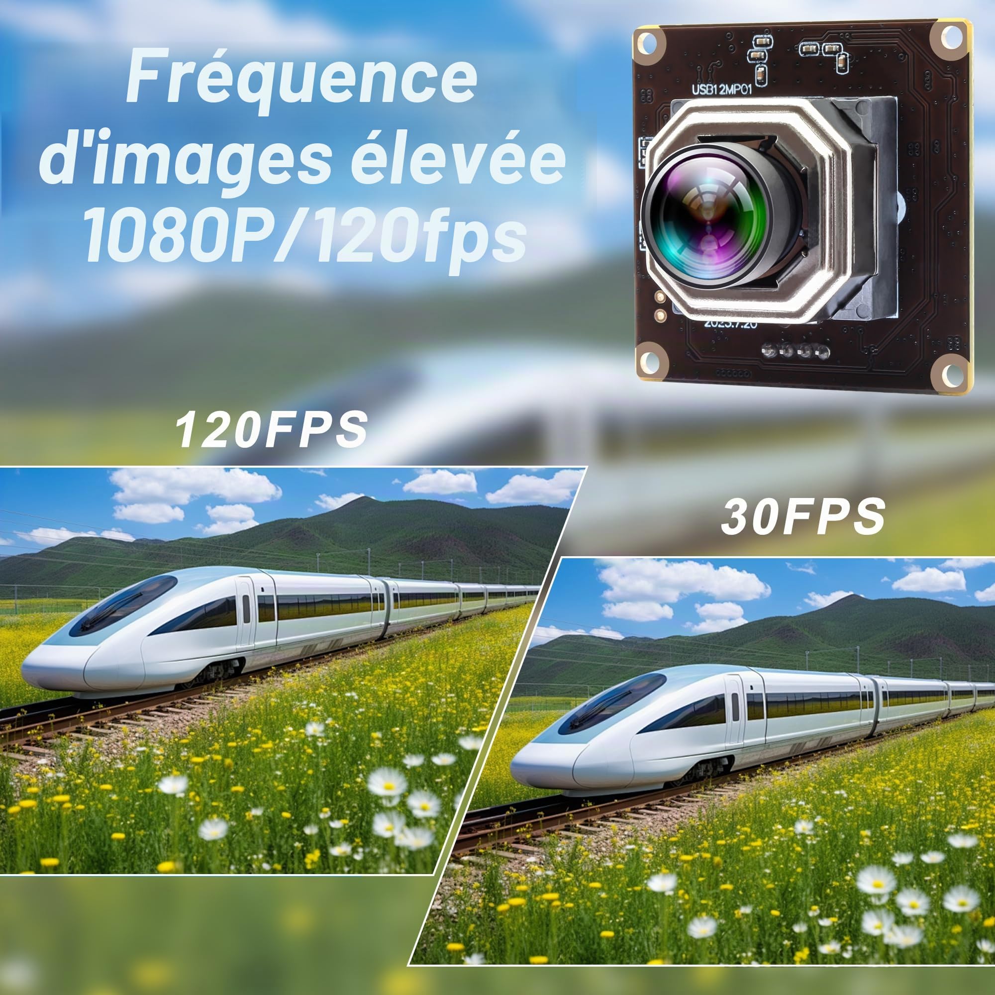ELP Module de caméra USB 4K - Caméra de mise au point automatique 1080P@120fps, haute vitesse, 12MP, grand angle, pas de distorsion - Pour inspection industrielle et microscope