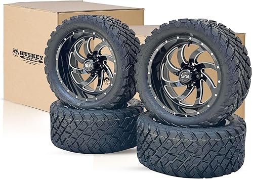 Juego de 4 ruedas y neumáticos para carrito de golf Phantom en negro brillante de 14 pulgadas, neumáticos todoterreno de 23x10-14, certificación 14"