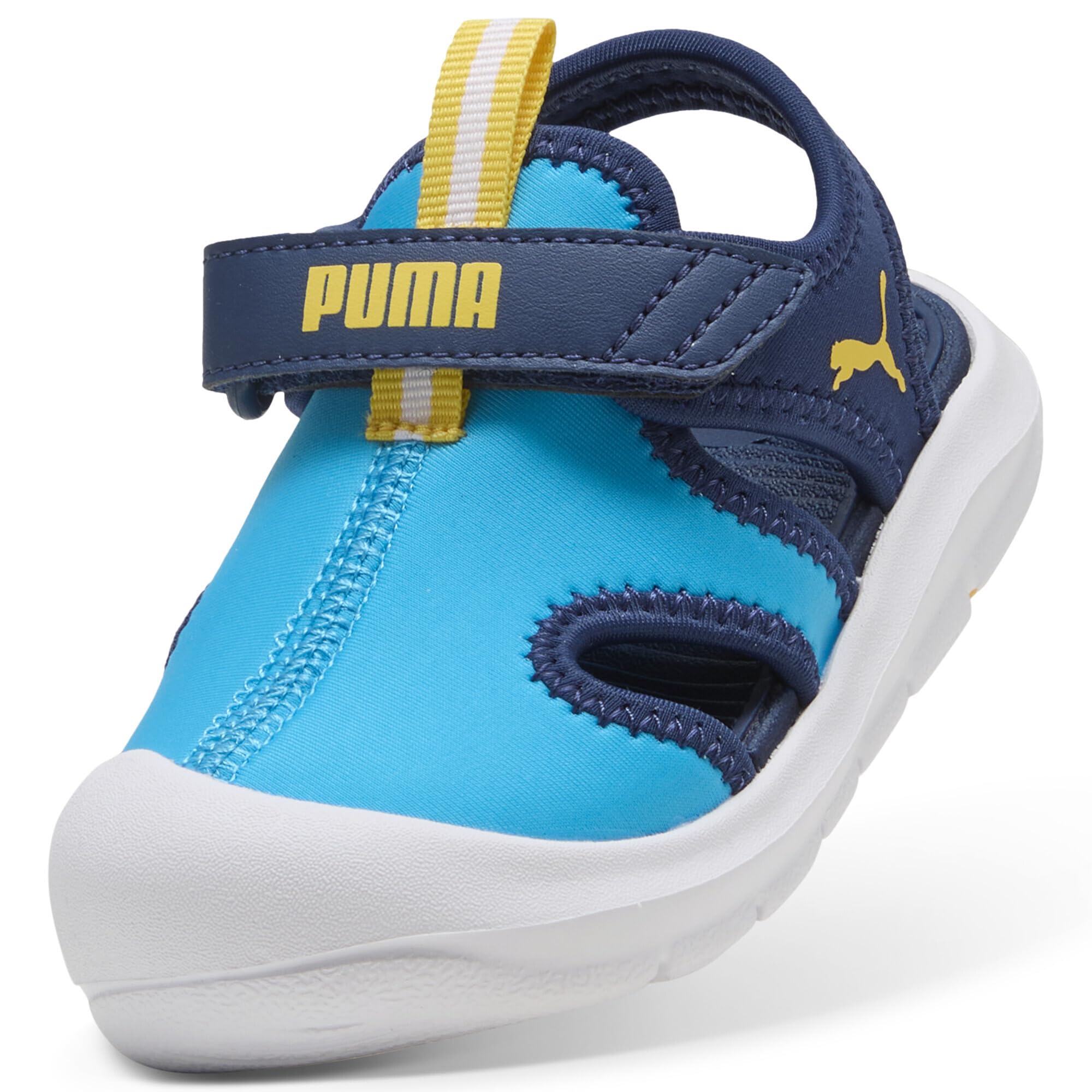 PUMA Fun Racer Sandal V INF, Slide Unisex bebé, Speed Blue-PELÉ Yellow, 19 EU