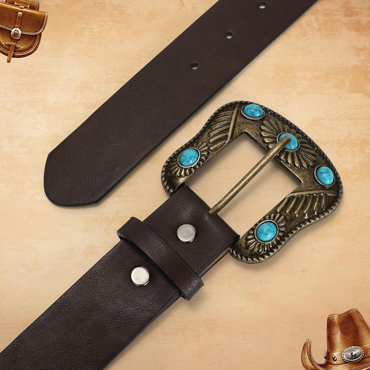 SANSTHS Western Belt For Women, Womens Cowboy Belt For Pants Jeans With Vintage Floral Carved Design - Image 2