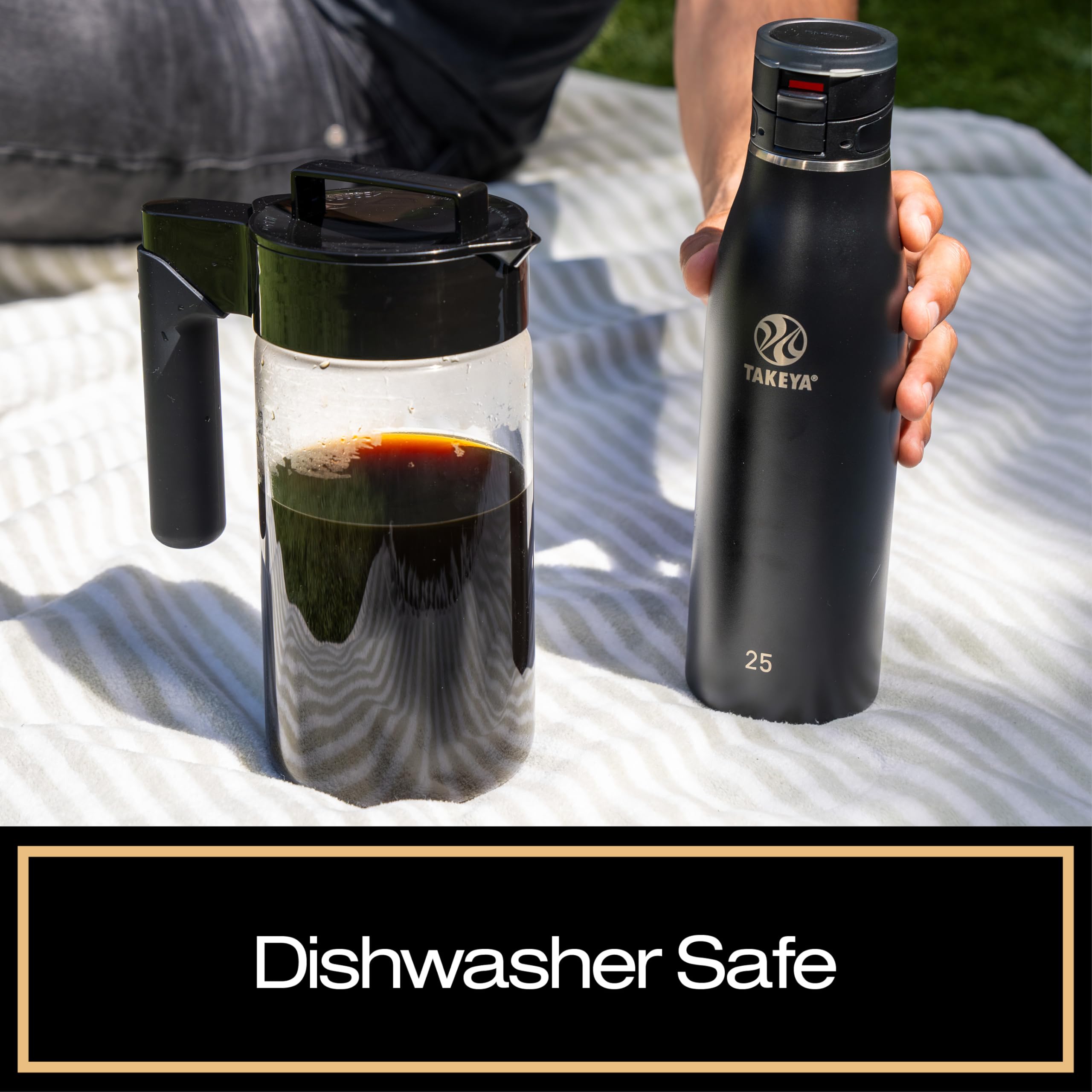Takeya Kaltgebrühter Glas-Kaffeemaschine für Eiskaffee, luftdichter Krug, Premium-Qualität, 1 Quart, schwarzer Deckel und Griff