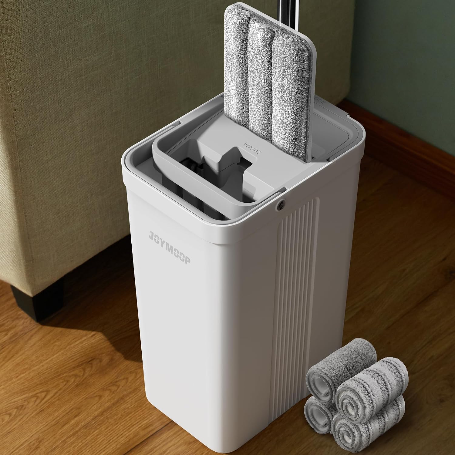 JOYMOOP Flat Mop System with 4 Microfiber Pads