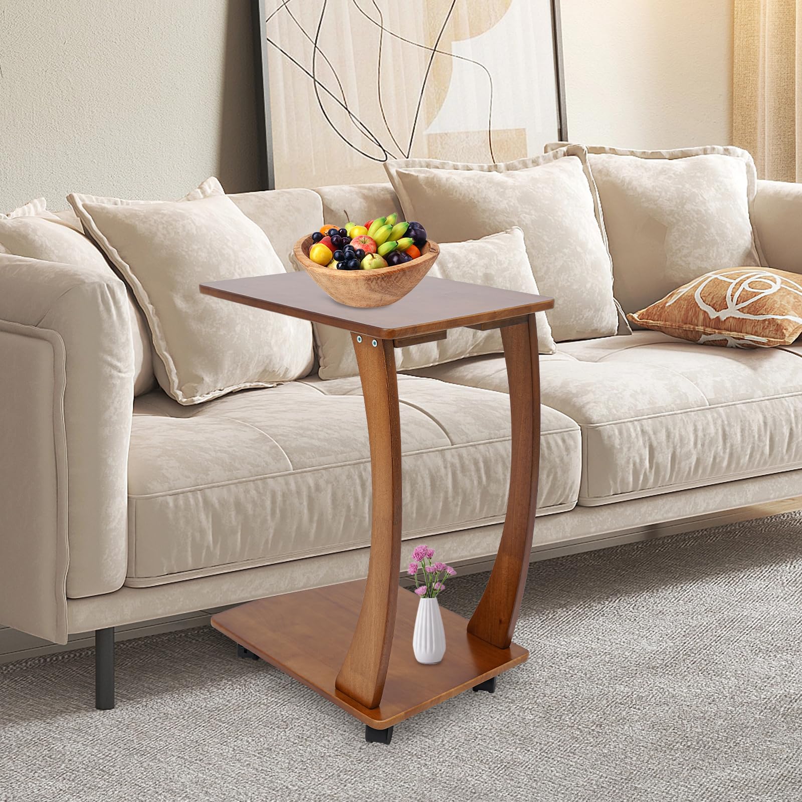 Mesa Auxiliar Forma C con Ruedas (2 con Freno), de Madera