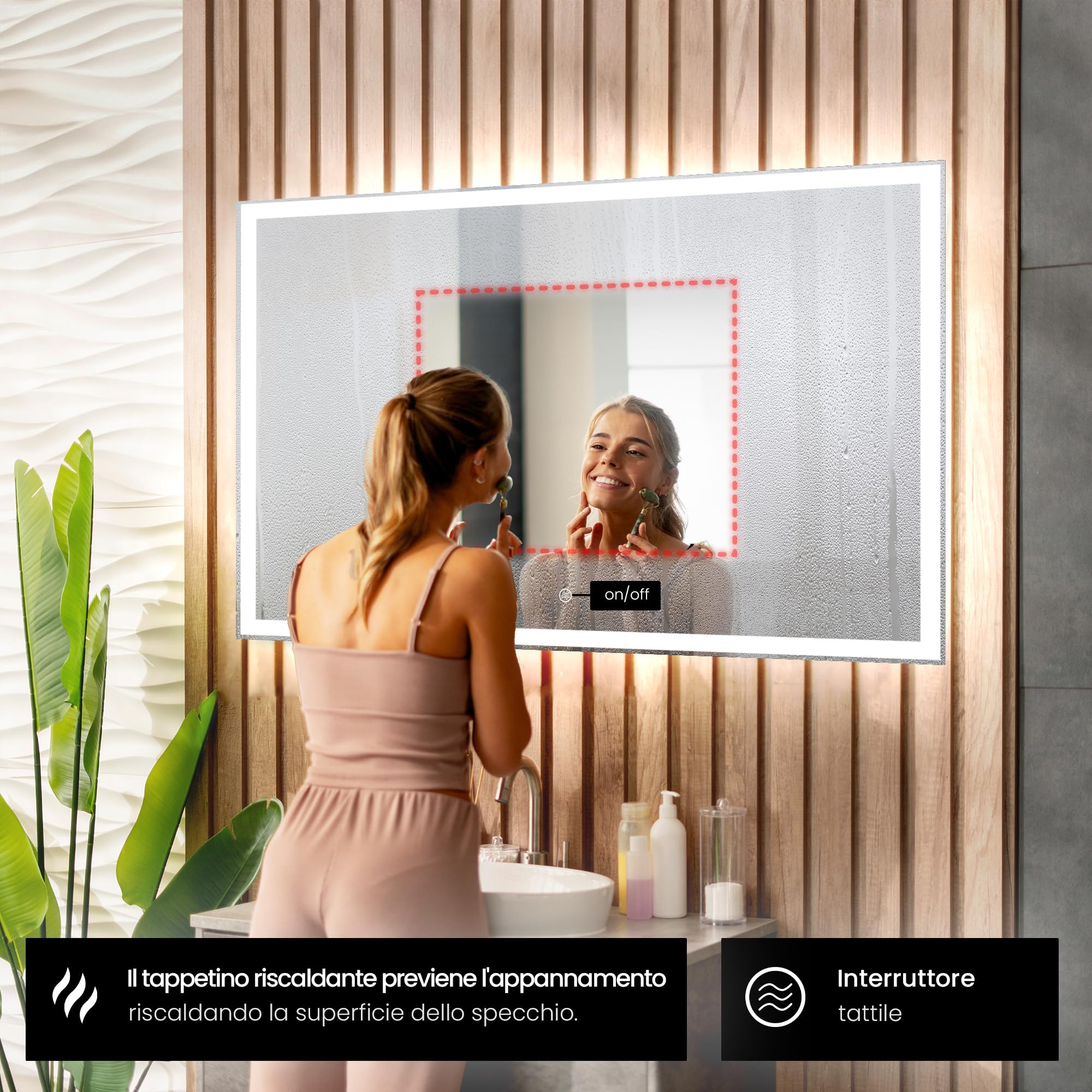 FORAM Specchio da Bagno con LED Illuminazione, Specchio da parete a LED per il bagno 110x80 cm Aurora - su Misura - Personalizzabile - moderno specchi retroilluminato
