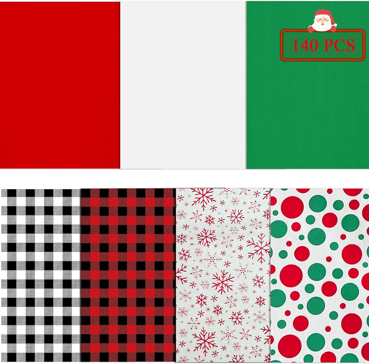 140 Sheets Christmas Tissue Paper,Assorted Xmas Design Bulk Gift Wrapping Paper for Gift Boxes DIY Crafts Birthday Holiday Decoration,19.7"x19.7"(7 Patterns)