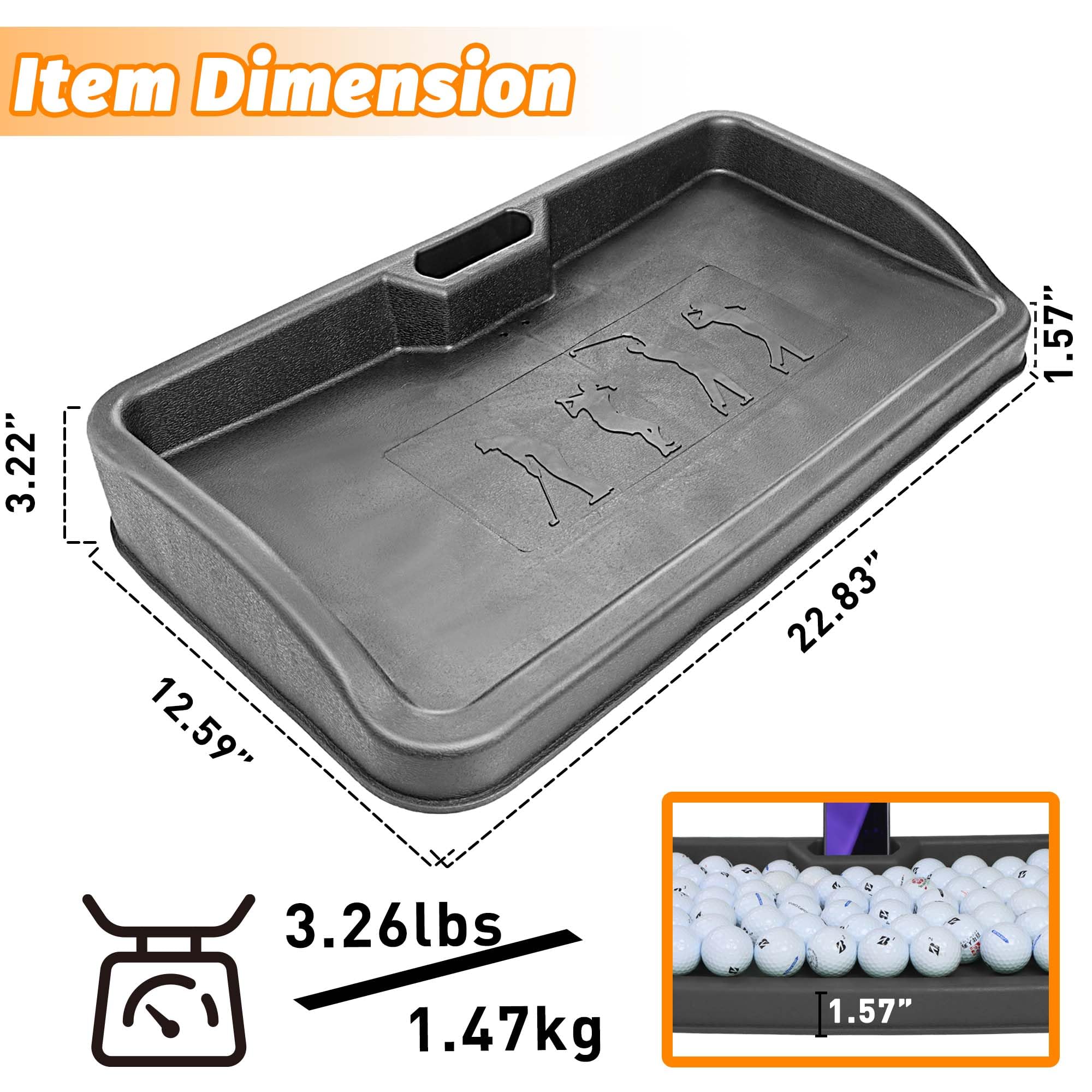 Profi Golfbälle Aufbewahrung, 100 Bälle Kapazität Schweres Gummi Golf Zubehör mit Hoher Schlagfestigkeit, Schwarzes Golf Training Ball Tray für Driving Range & Praxis