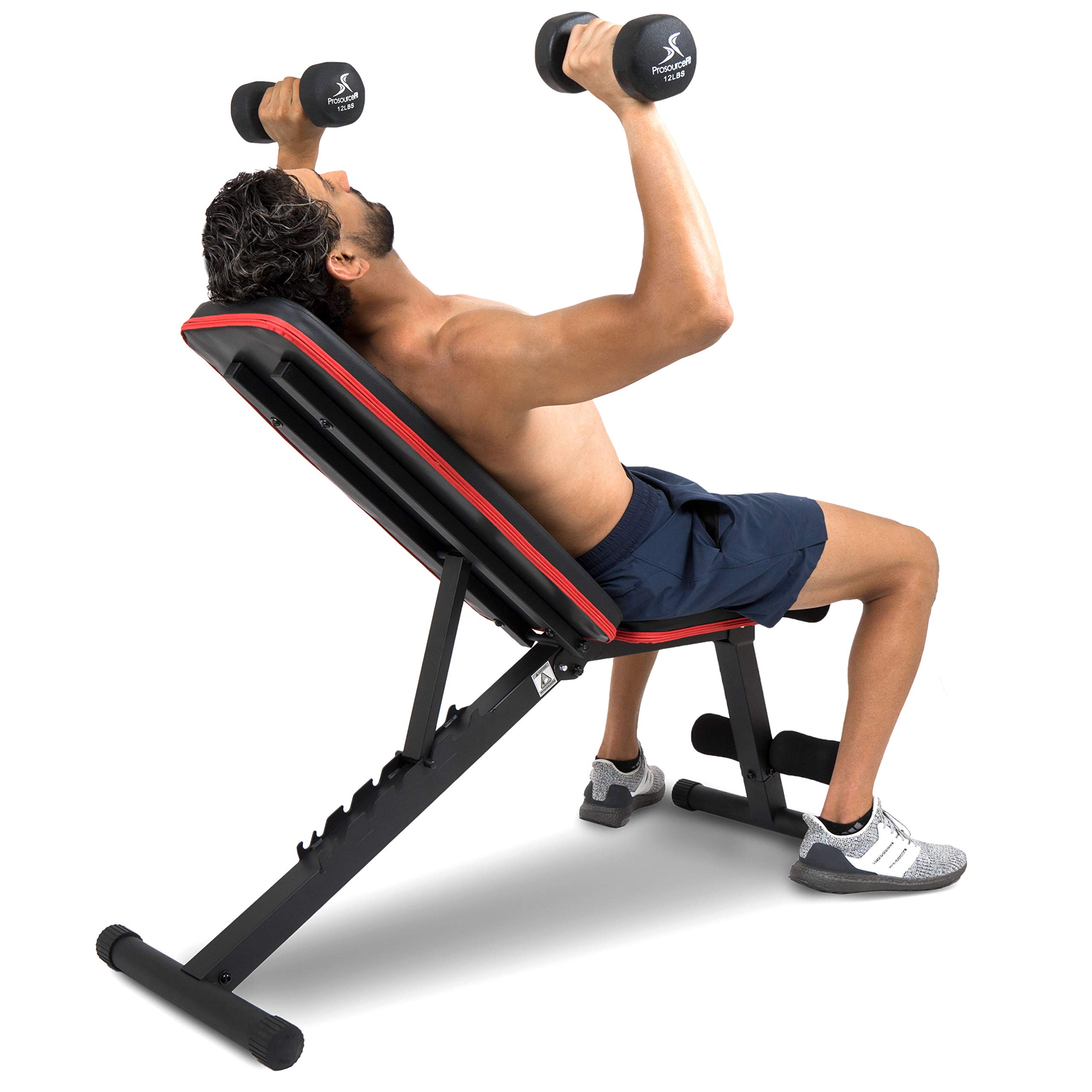 ProsourceFit Foldable & Adjustable Multi - Purpose Weight Bench for Home and Gym Full - Body Strength Training Workouts, Fitness Exercises and Weight Training, Black/red