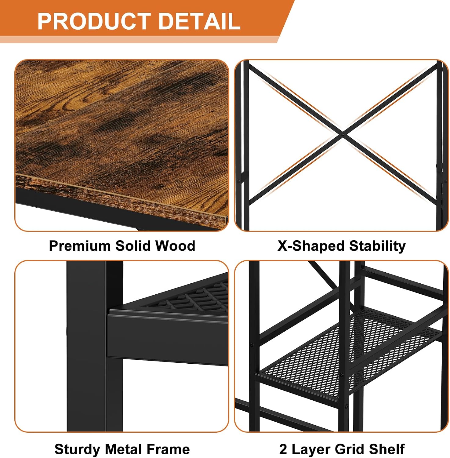 Mini Fridge Stand with Storage Shelf, Metal Fridge Table for Kitchen, Brown | Wooden Top, Adjustable Shelf, Stable and Hard, Small Fridge Storage Cart, Easy to Install