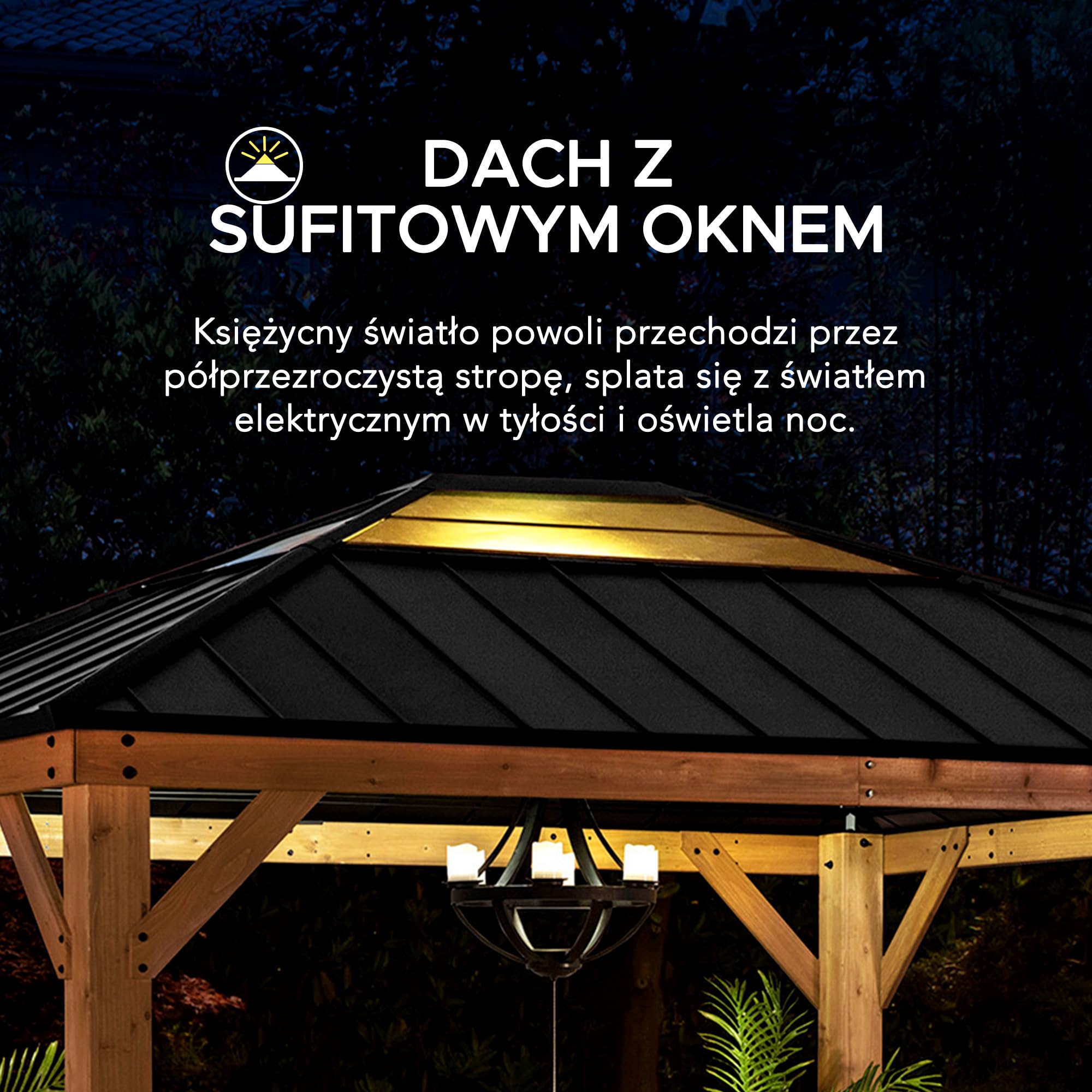 SUNJOY 3,3x3,9 m zewnętrzny drewniany pawilon cedrowy,Konstrukcja z naturalnego drewna cedrowego, Dach stalowy z świetlikiem z poliwęglanu, pawilon ogrodowy do zacienienia, Odporność na śnieg i wiatr