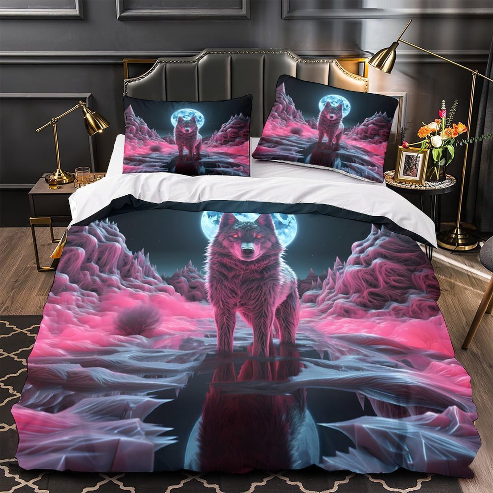 Parure de lit loup 140x200cm en microfibre haute densité à impression digitale 3D